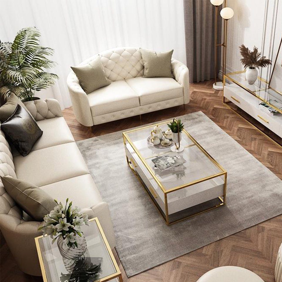 JVmoebel Sofa Designer Couch Sitz Polster 3+2 Sitzer Weiß Leder Garnitur, Made in Europe