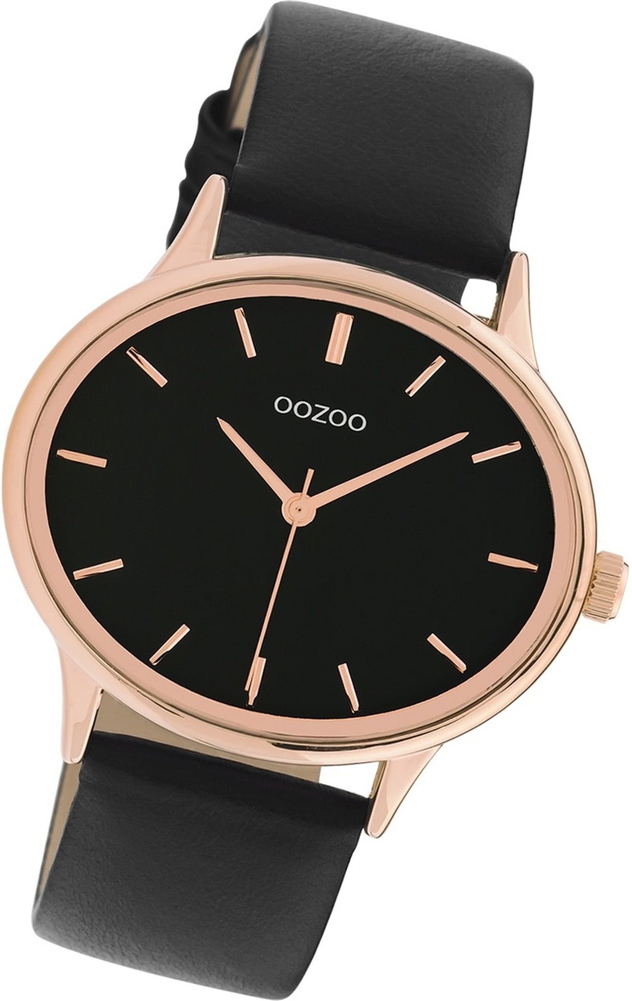 Oozoo groß rundes Quarzuhr Timepieces, schwarz, Damen Lederarmband OOZOO Damenuhr 42mm) (ca. Armbanduhr Gehäuse,