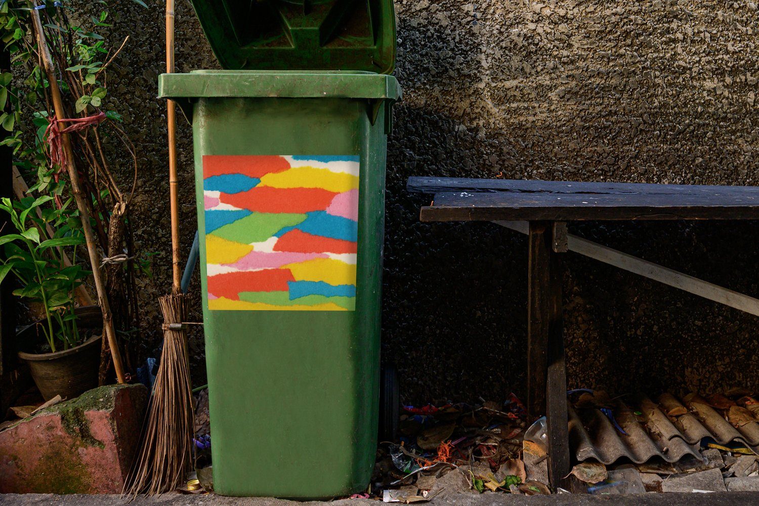 - Abfalbehälter Mülltonne, Retro Formen - Container, St), Mülleimer-aufkleber, - Abstrakt Rot - (1 Wandsticker MuchoWow Sticker, Grün