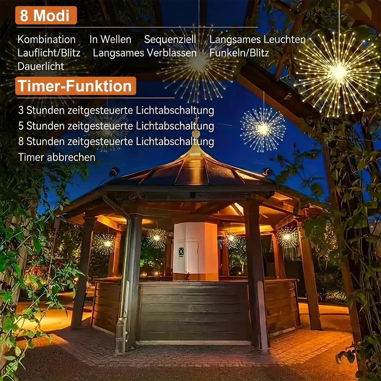 ibettertec LED Solarleuchte 4 Stück LED Solar Gartendeko Solarlampen Garten 80 LED Feuerwerk, 26cm Feuerwerk hängend, LED fest integriert, gartendeko, solarlamp – Bild 4 von 5