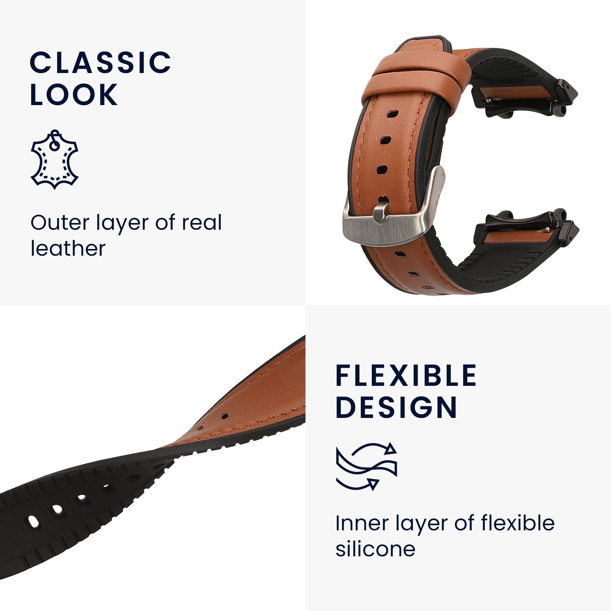 kwmobile Smartwatch-Armband Leder Armband für Amazfit T-Rex 3, Ersatzarmband für Fitnesstracker mit Uhrenverschluss