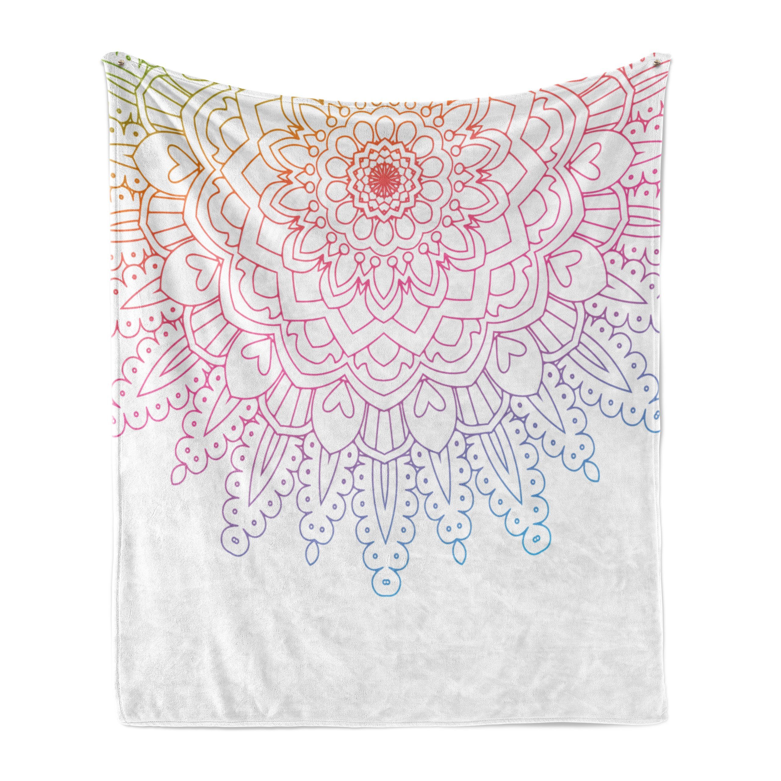 Wohndecke Gemütlicher Plüsch für den Innen- und Außenbereich, Abakuhaus, Regenbogen-Mandala East Folklore Ombre | Wohndecken