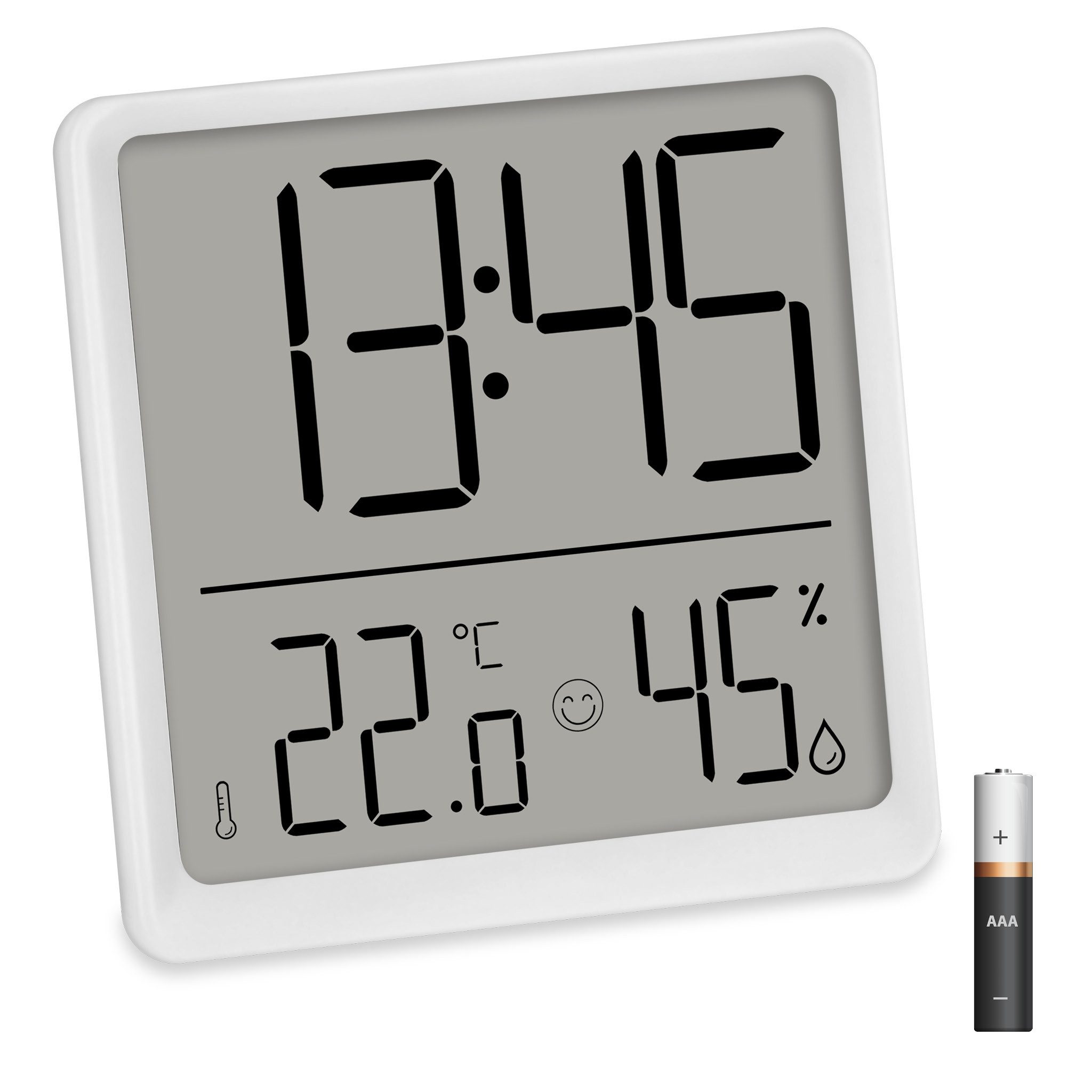 ADE Tischuhr Digitale Uhr mit Temperatur- und Luftfeuchtigkeitsanzeige mit Batterie, Wecker, Schlummerfunktion