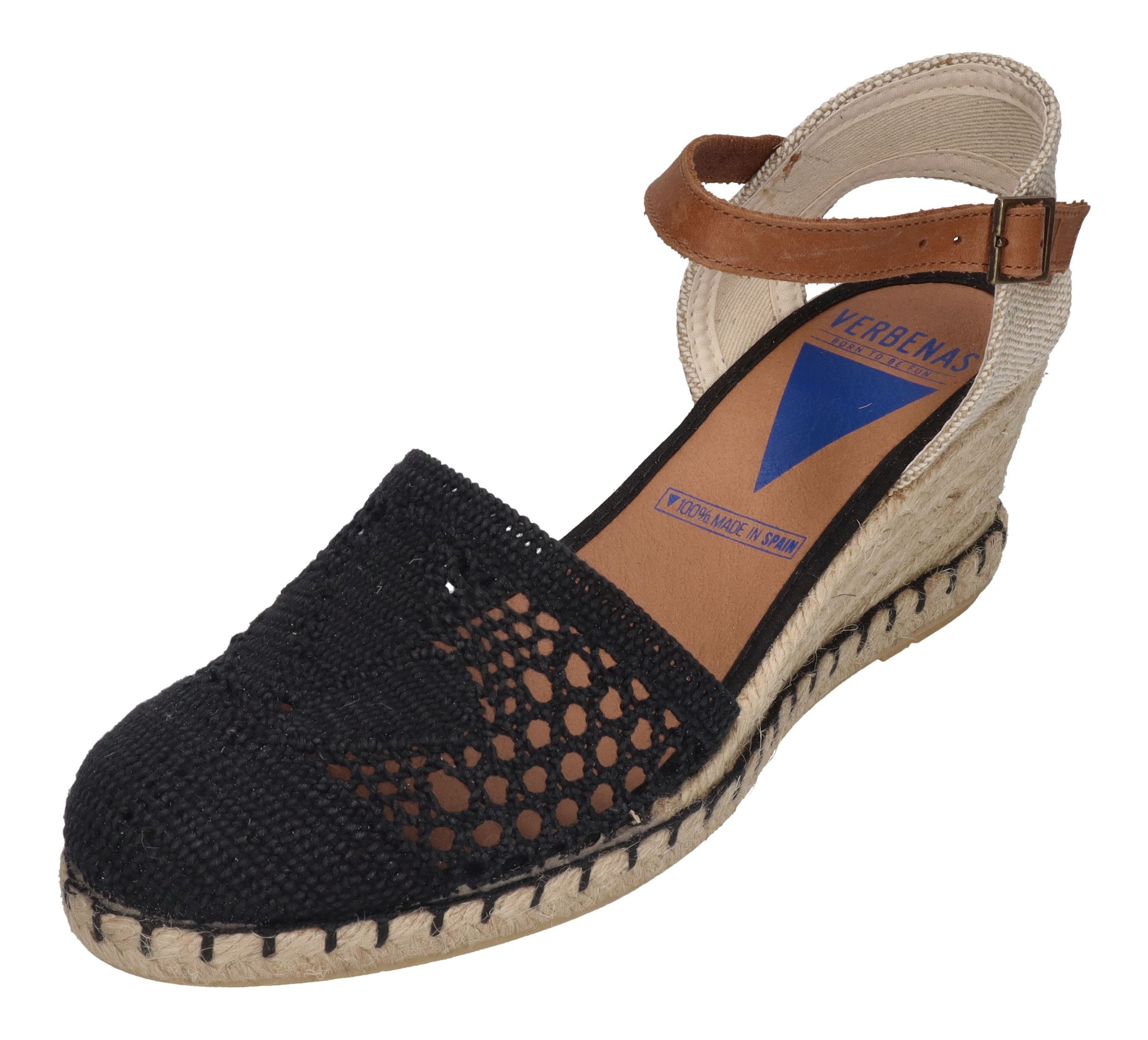 VERBENAS MALENA Crochet Lino Riemchensandalette Negro