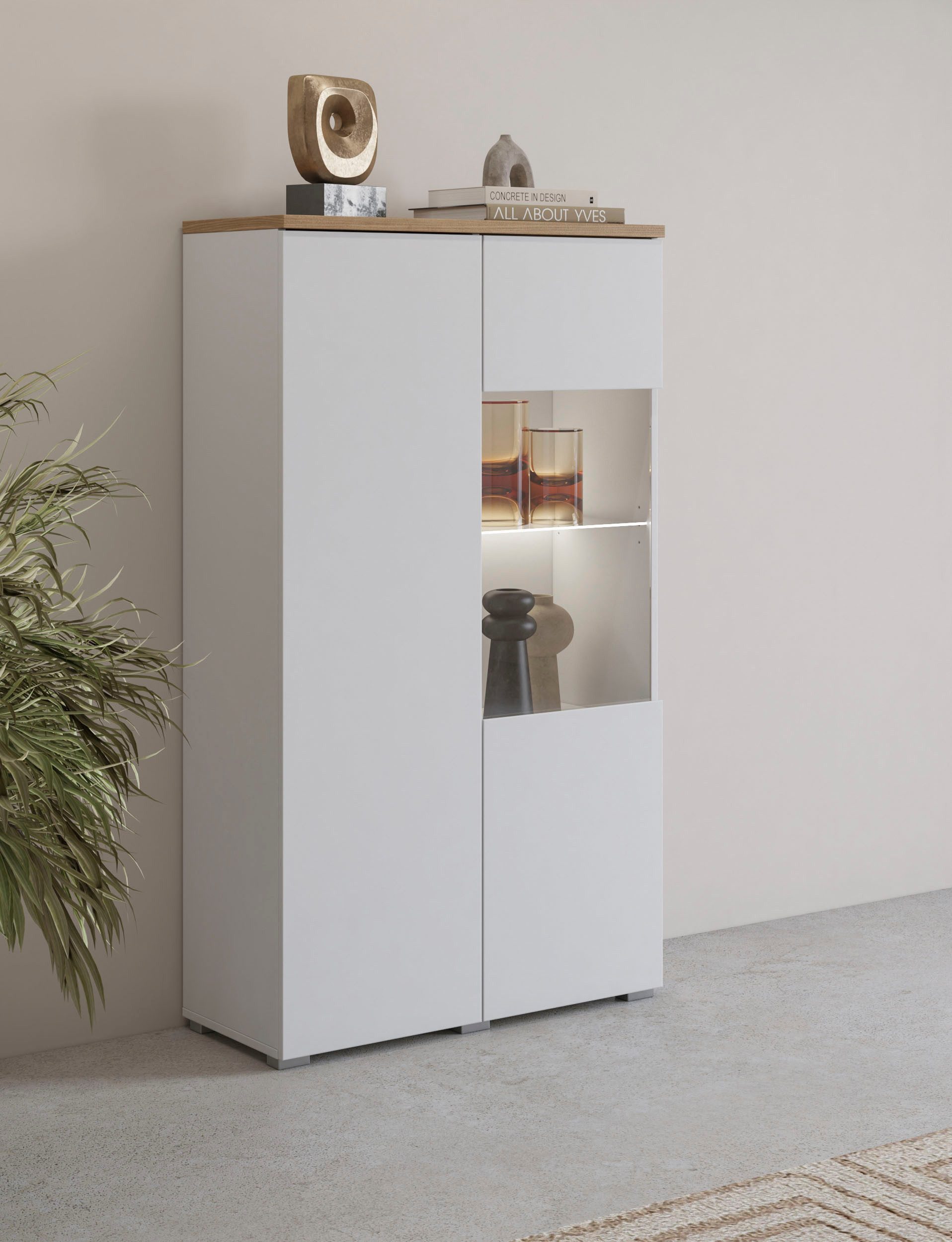 Vitrine Modo, Breite 80 cm, moderner griffloser Vitrineschrank