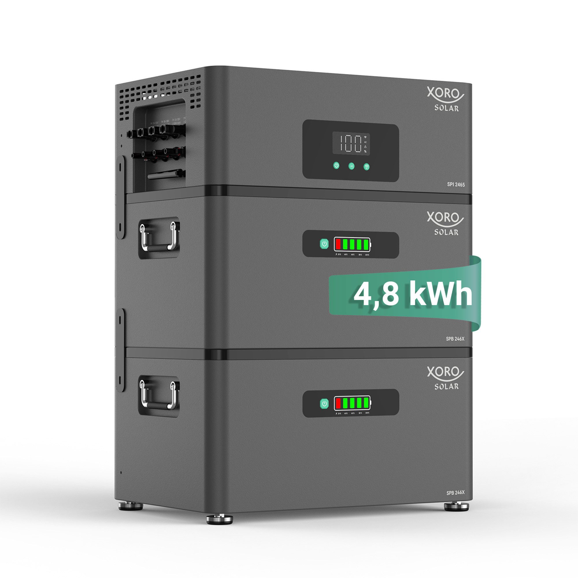 XORO SOLAR ATLAS-E PLUS 4,8kWh für PV & Balkonkraftwerk mit Shelly/EcoTracker Stromspeicher Hybrid-Energiespeichersystem (230 V), AC- und PV-gekoppelt, erweiterbar bis 12 kWh, Backup, App-Steuerung