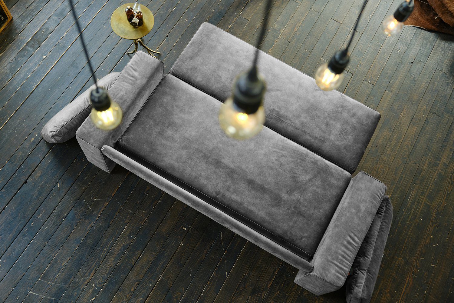 Farben Sofa JULIA, mit Velvet, grau od. KAWOLA Schlafsofa versch. Ablage, Armlehne ohne 3-Sitzer