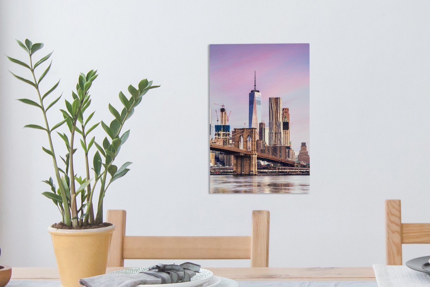 OneMillionCanvasses® Leinwandbild Brooklyn Bridge Leinwandbild und (1 Skyline, 20x30 Yorker bespannt die New St), cm inkl. fertig Zackenaufhänger, Gemälde