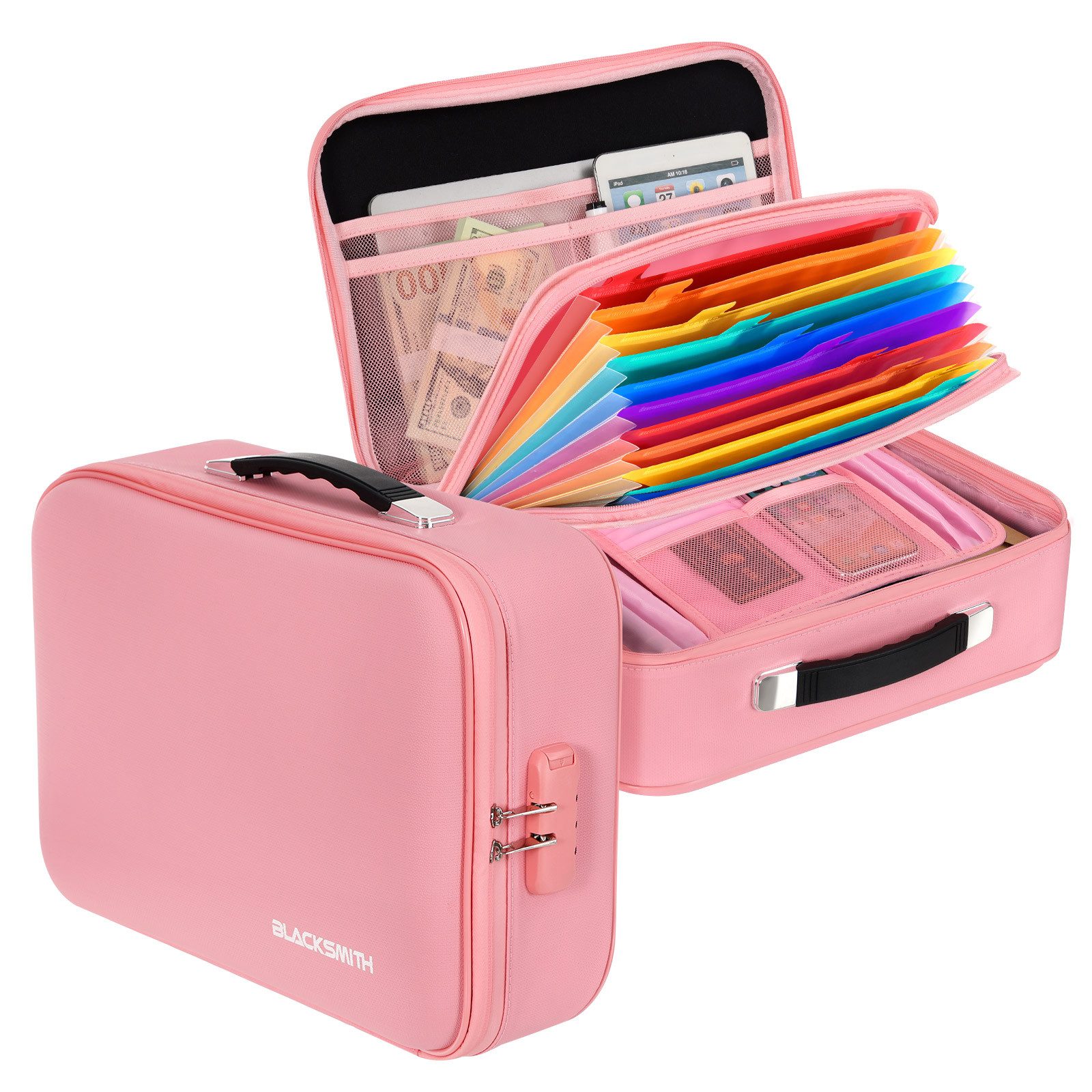 MECO Dokumententasche (Feuerfeste und Wasserabweisende), Dokumentenbox mit Zahlenschloss und Mehrfach-Organizer