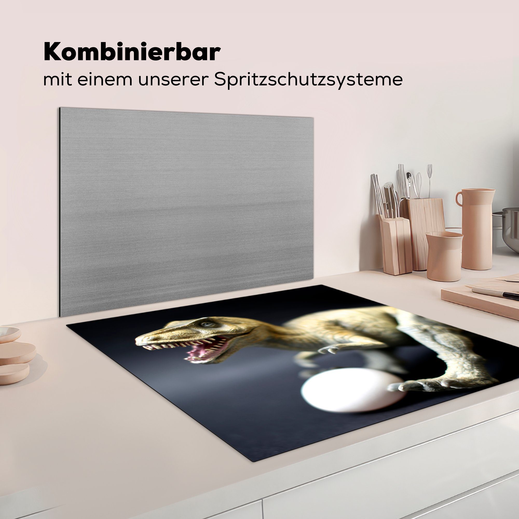 - Ceranfeldabdeckung, küche cm, MuchoWow für 78x78 tlg), Herdblende-/Abdeckplatte Arbeitsplatte Vinyl, Dinosaurier-Ei (1 weiß,