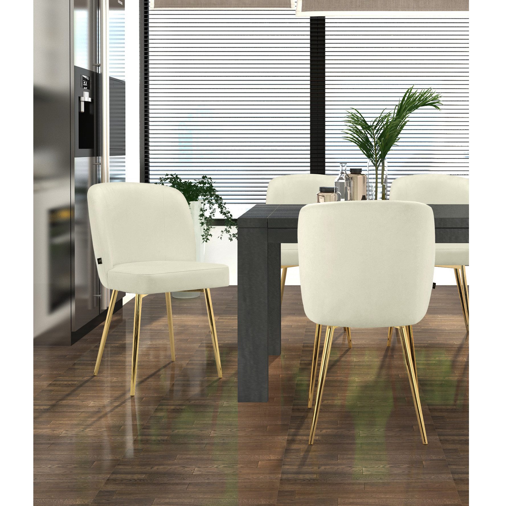 loft24 Esszimmerstuhl Ying (Set, 2 St), Metallgestell in goldfarben, Stuhl, Samtoptik, Polsterstuhl
