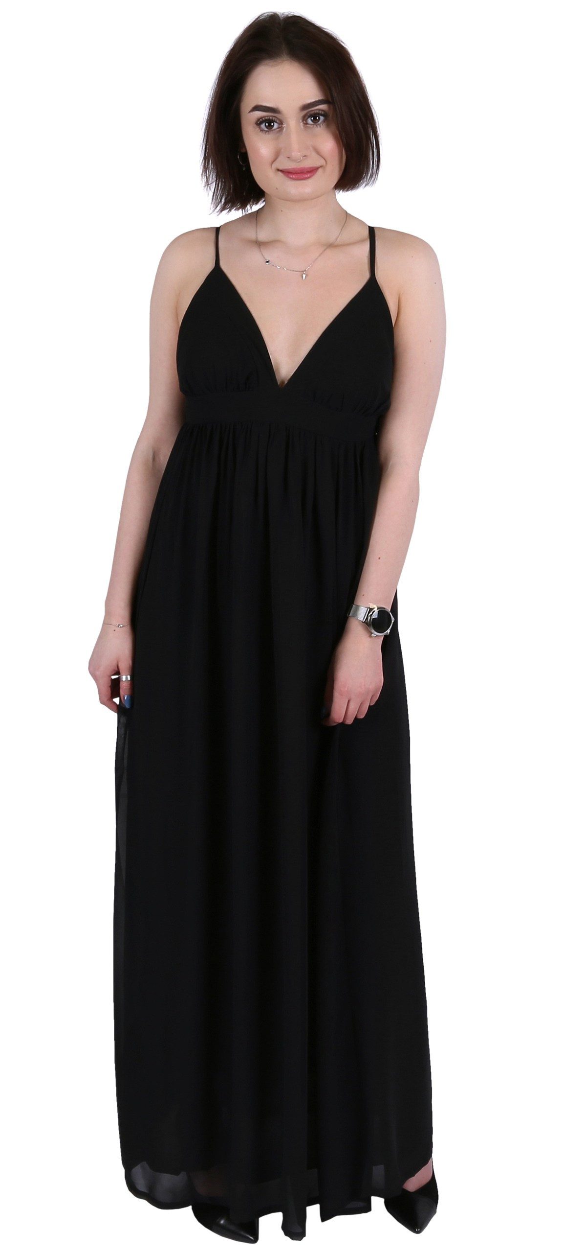 Abendkleid John Zack Elegantes, schwarzes Maxikleid aus Chiffon M