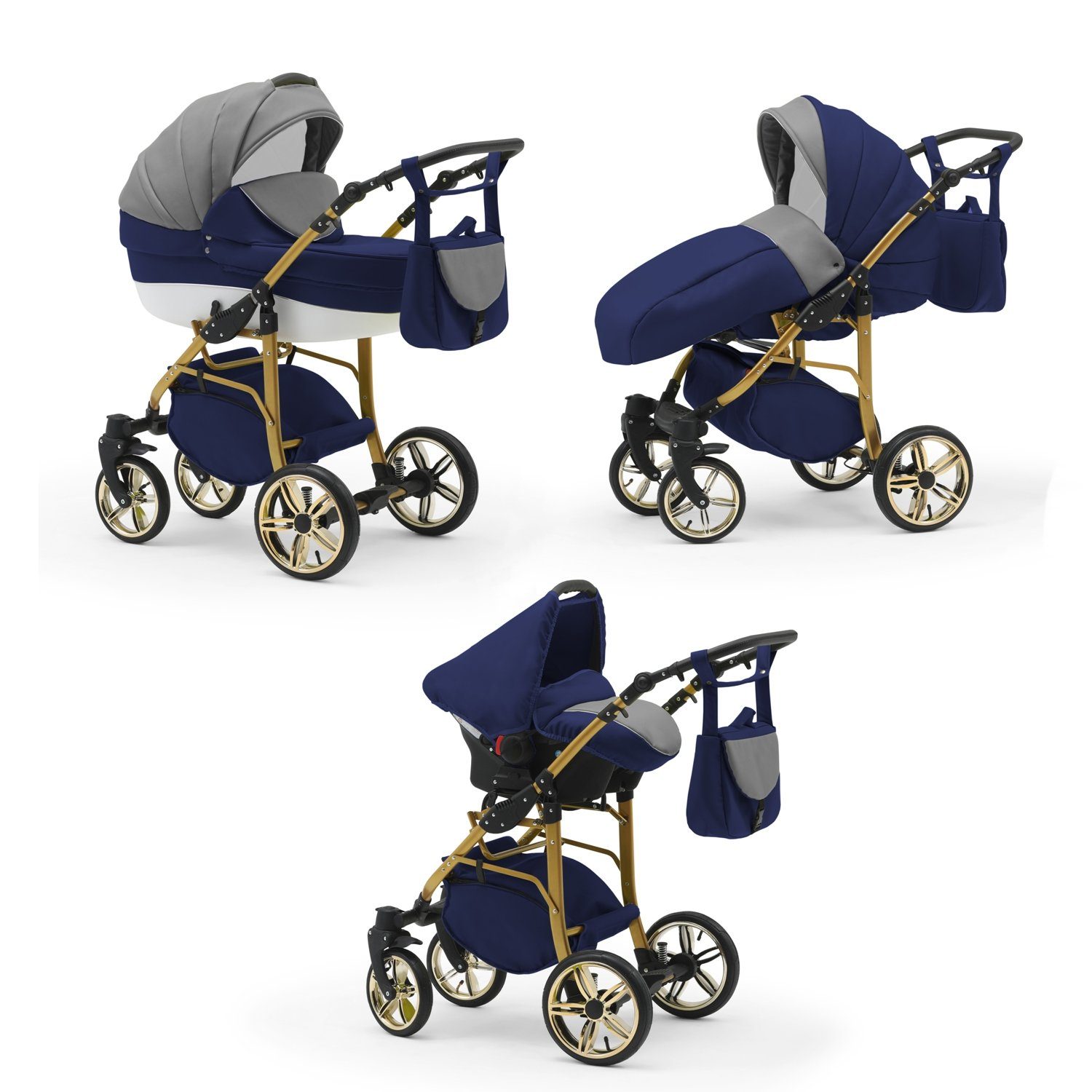 Kombi-Kinderwagen Neo Gold 4 in 1 inkl. Sportsitz, Autositz und Zubehör in 22 Farben