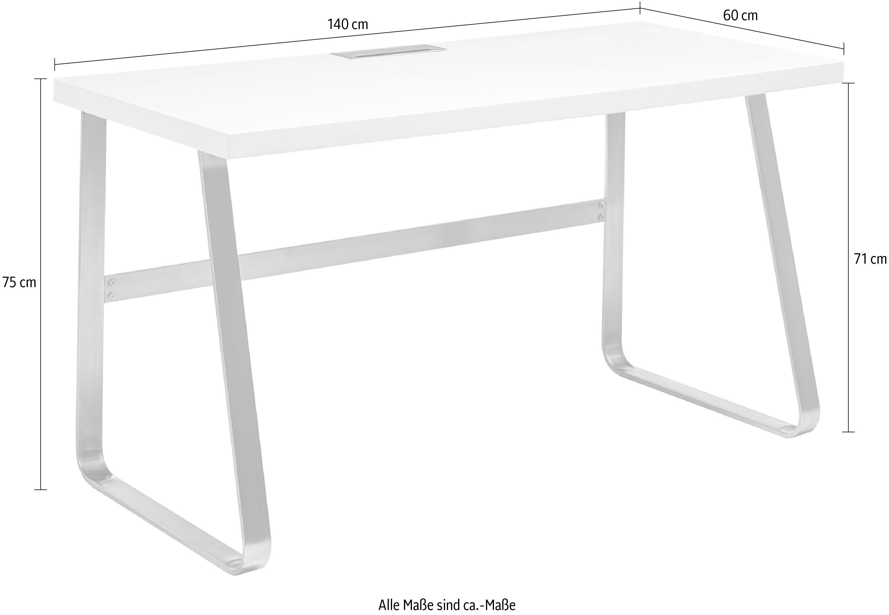 MCA furniture Schreibtisch Beno, 140 in Edelstahloptik Breite | Weiß cm Weiß Gestell mit