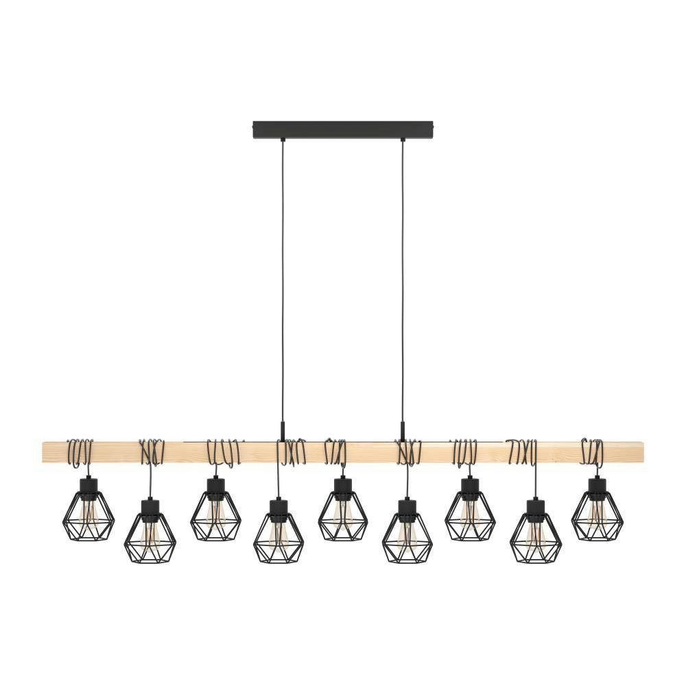 EGLO Hängeleuchte TOWNSHEND 5, Hängelampe, Stahl und Holz, E27, IP20, Pendellampe, Lampe, ohne Leuchtmittel, Pendelleuchte, L15 x B20 x 110 cm, schwarz, braun, 9x60W exkl.