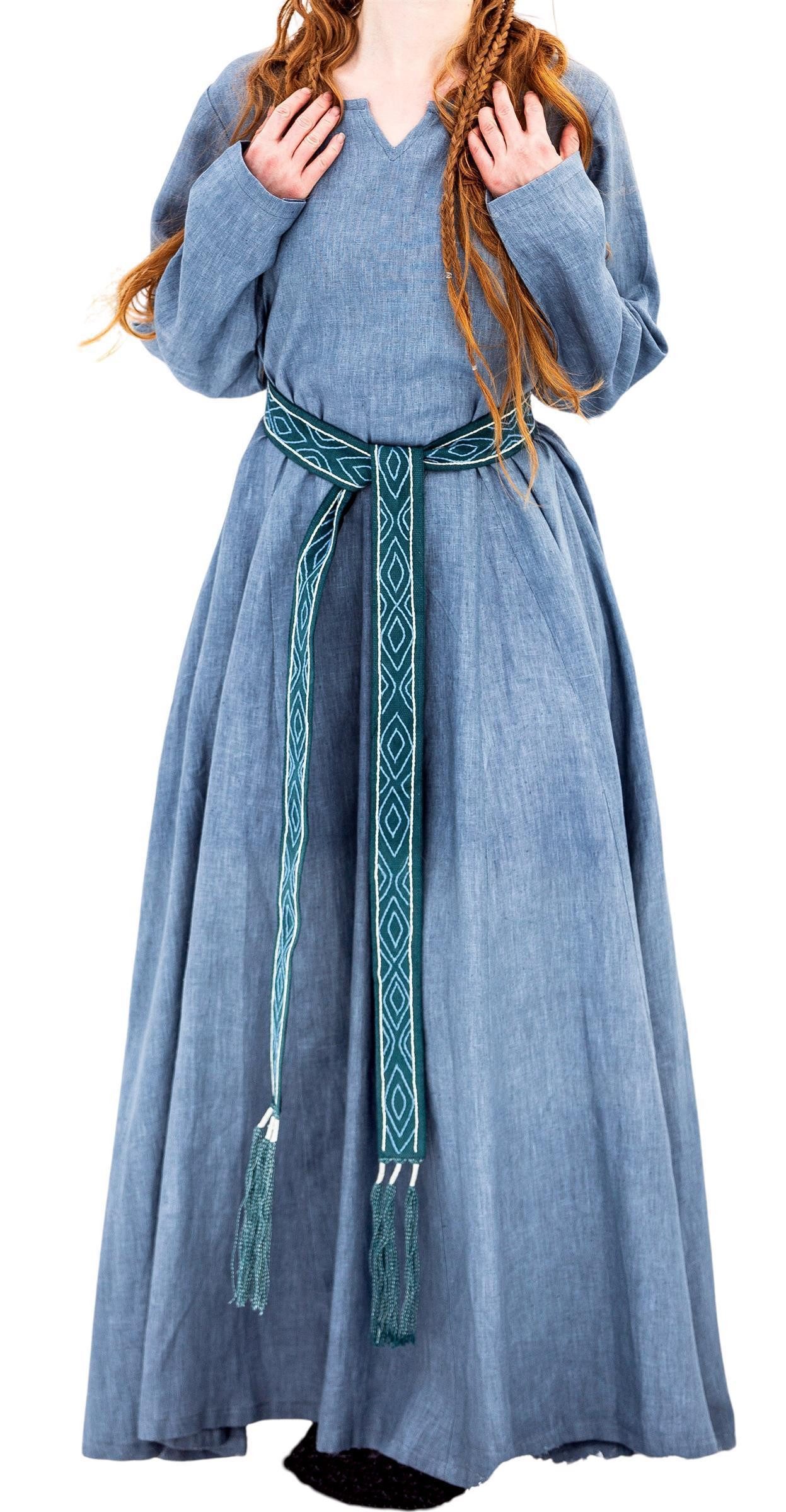 Leonardo Carbone Wikinger-Kostüm Kleid "Anna" aus Leinen mit Keilen, abgerundeter Ausschnitt, lange Ärmel