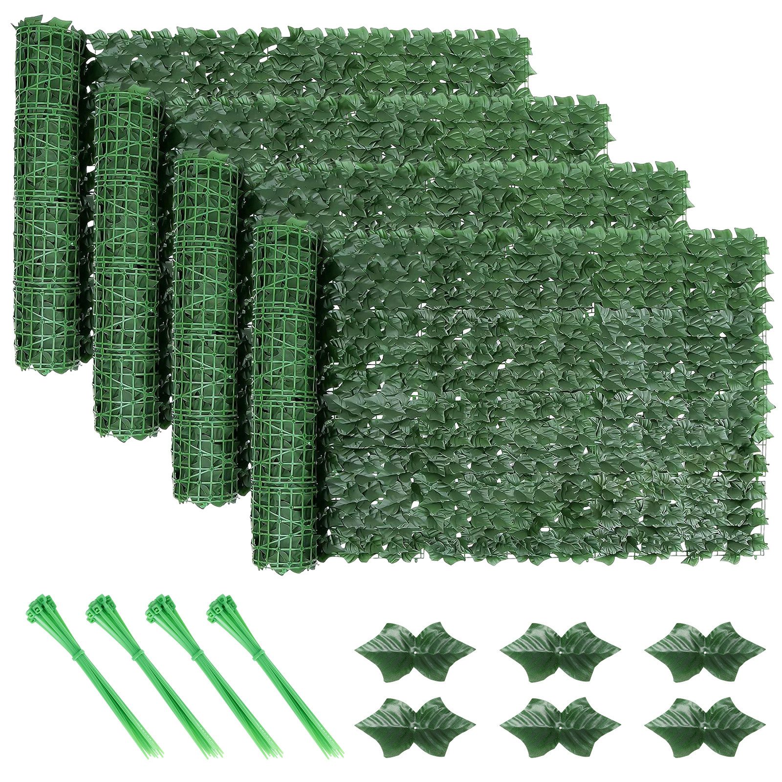 BlingBin Kunsthecken-Sichtschutz Künstliche Efeu Hecke Windschutz, Balkon Sichtschutz Efeu, 1x3 m/1x6 m, (4er Set, 4-St., Inklusive 80 Kabelbinder), Dekoration für Außenbereich Gartendekoration Sichtschutz Windschutz