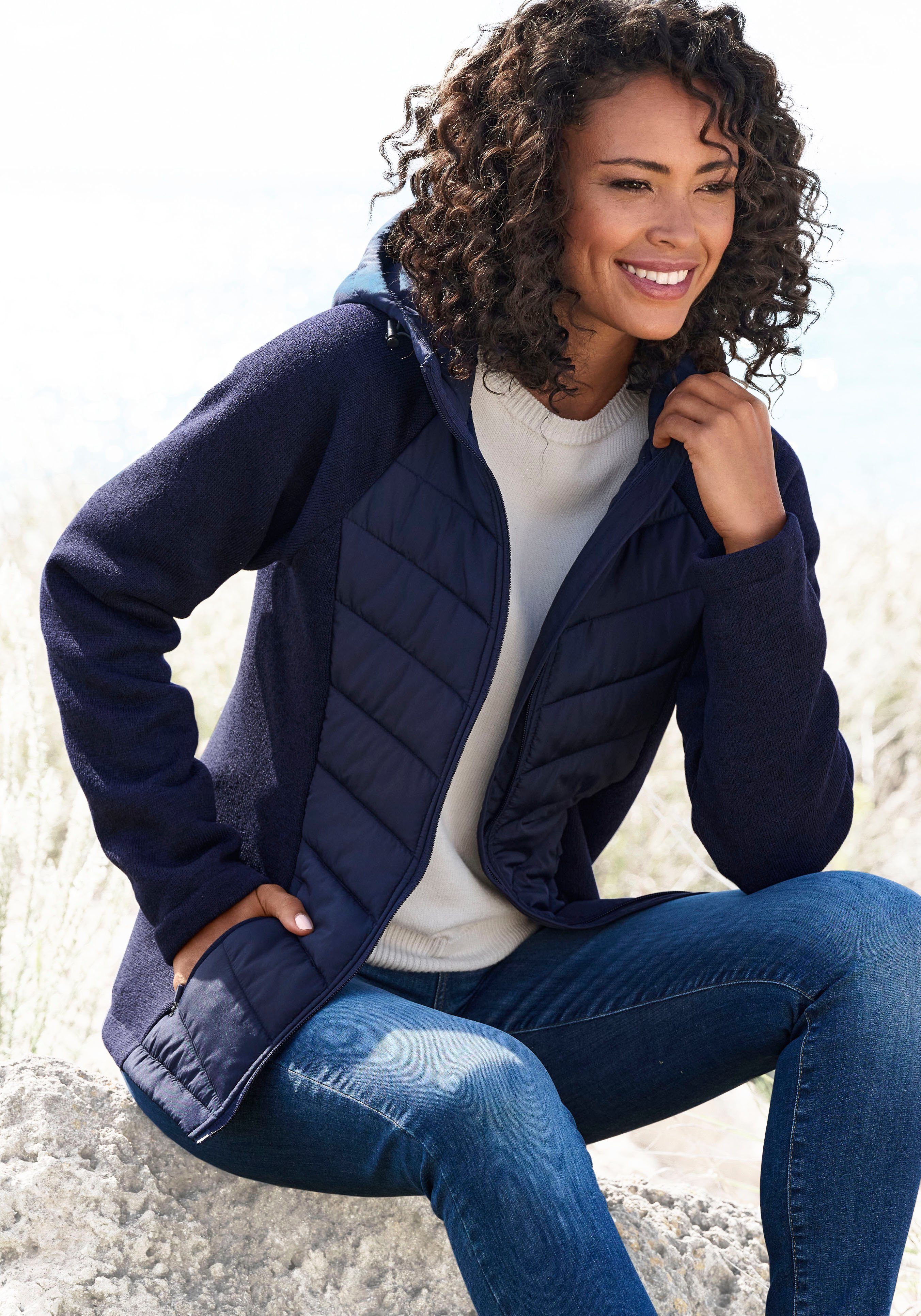 Vivance Steppjacke Strickfleece-Ärmeln navy mit