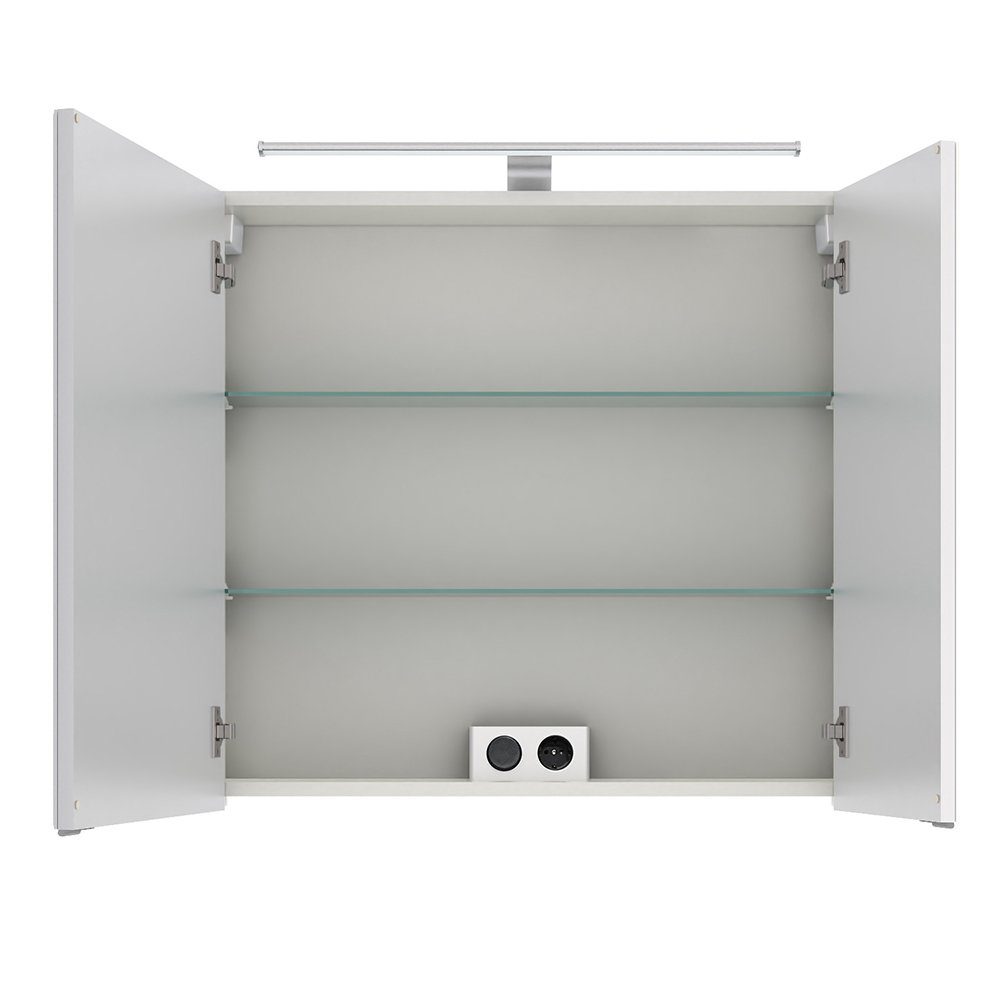 SOLINGEN-66 Beleuchtung breit Glanz mit Lomadox 75cm Spiegelschrank LED Badezimmer weiß 75/70,3/17 cm