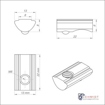 SCHMIDT systemprofile Profil SCHMIDT systemprofile 10x Nutenstein M8 Nut 8 Gleitmutter Federkugel