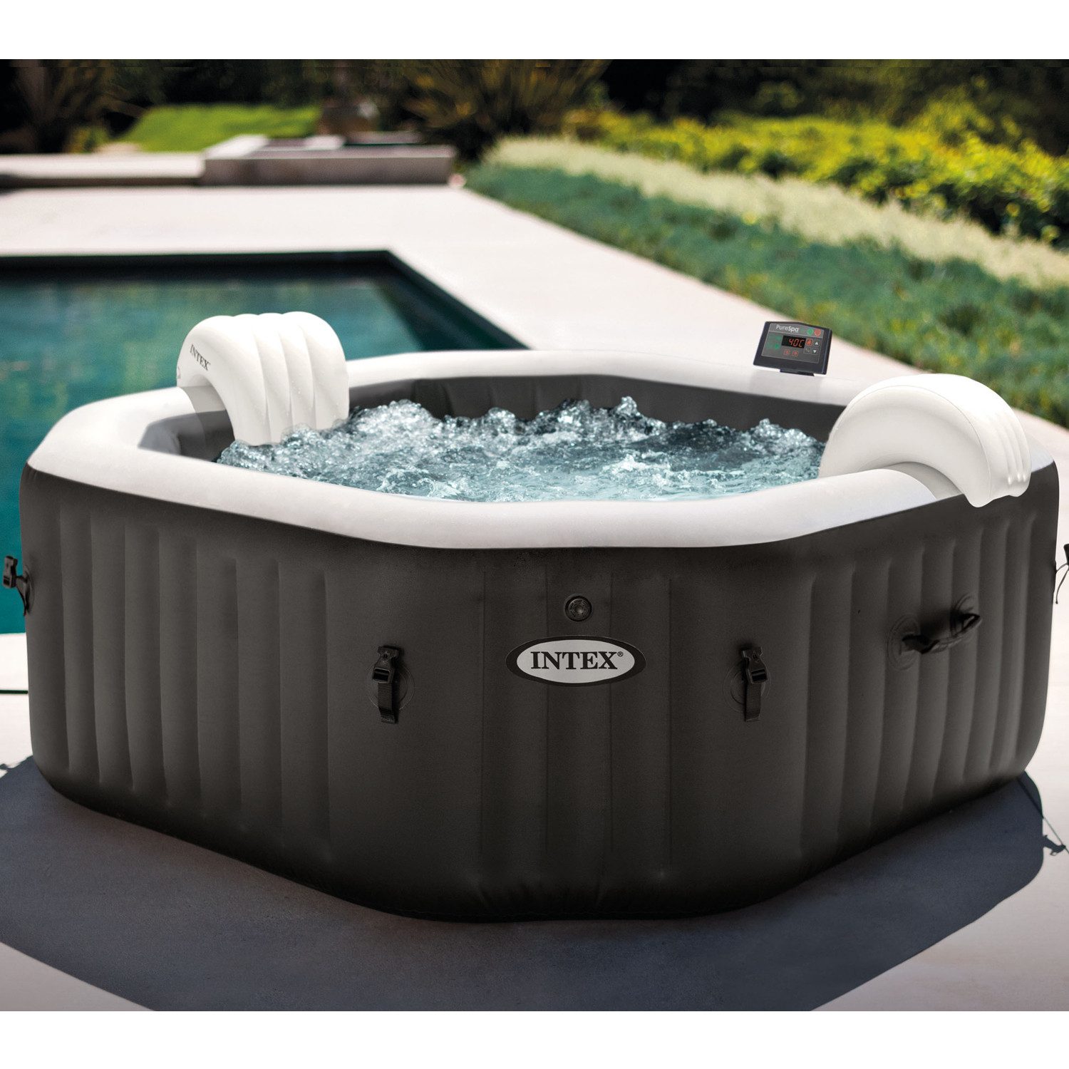 Intex Whirlpool Pure Spa Kombi Octagon Bubble Jet, Aufstellbecken, (Set, 8-tlg., inkl. Zubehör), Ø 201 x 71 cm