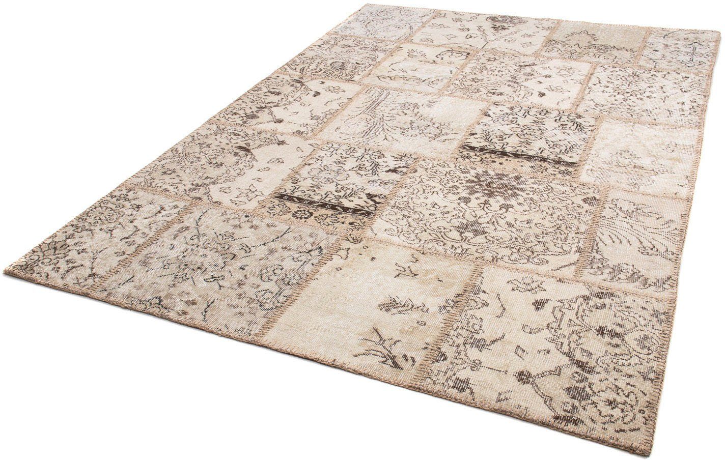 Teppich Patchwork - 240 x 170 cm - hellbraun, morgenland, rechteckig, Höhe: 7 mm, Wohnzimmer, Handgeknüpft, Einzelstück mit Zertifikat | Kurzflor-Teppiche