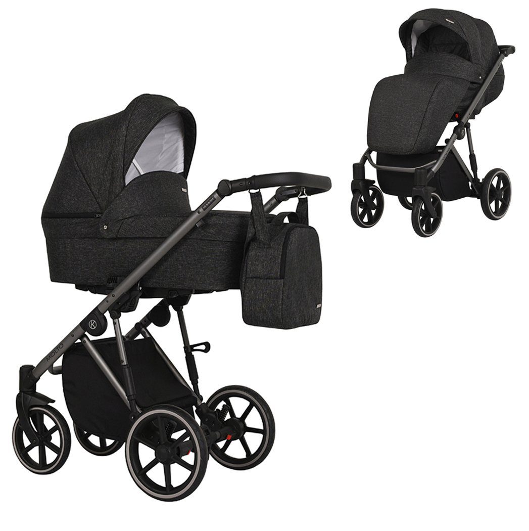 babies-on-wheels Kombi-Kinderwagen Molto 2 in 1 - 12 Teile - von Geburt bis 4 Jahre in 14 Designs Schwarz = graues Gestell