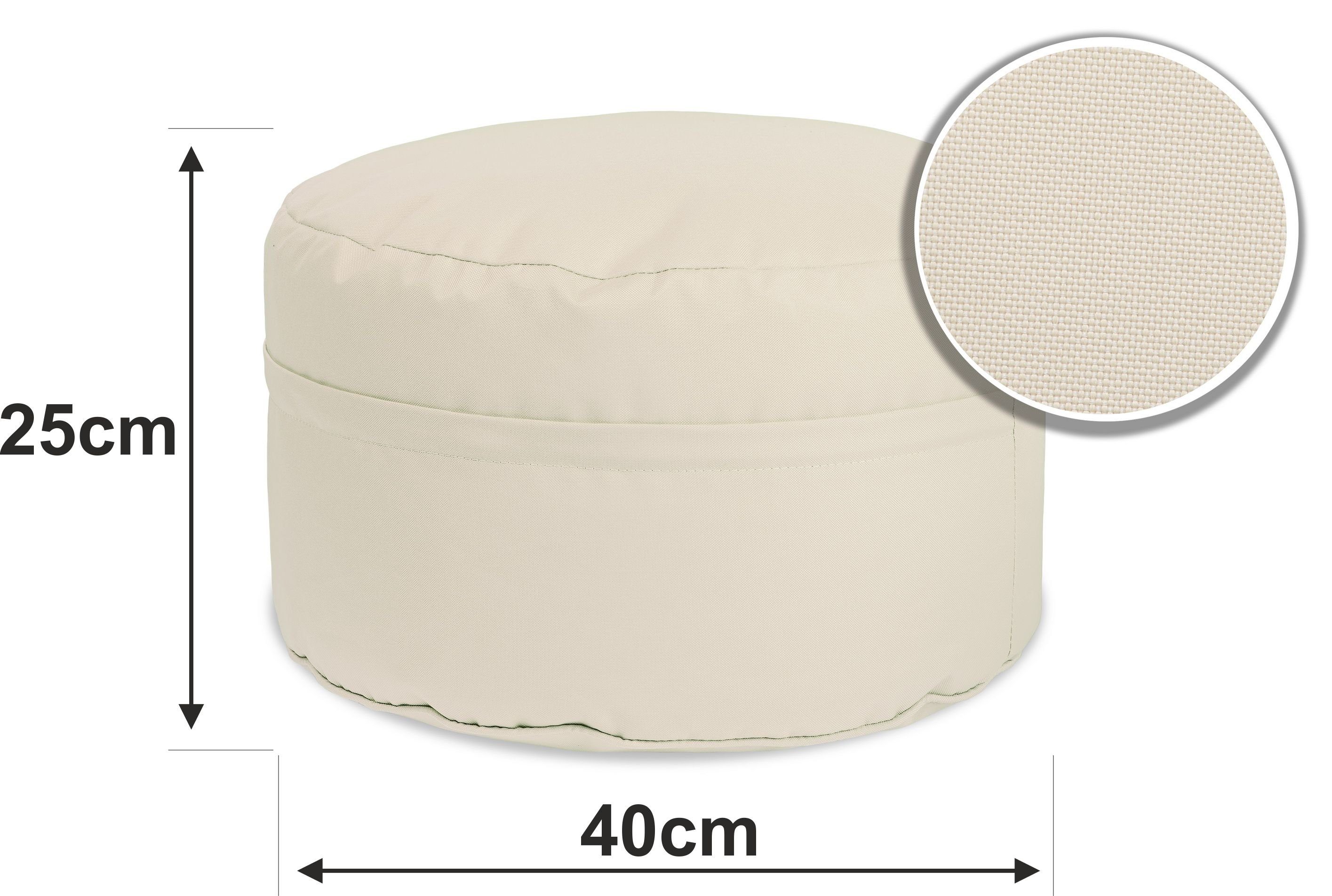 cremefarben Sitzsack x mit 45 Sitzsack 25 Runder Hocker Bezug, sunnypillow cm - abnehmbarem Sitzpouf rund