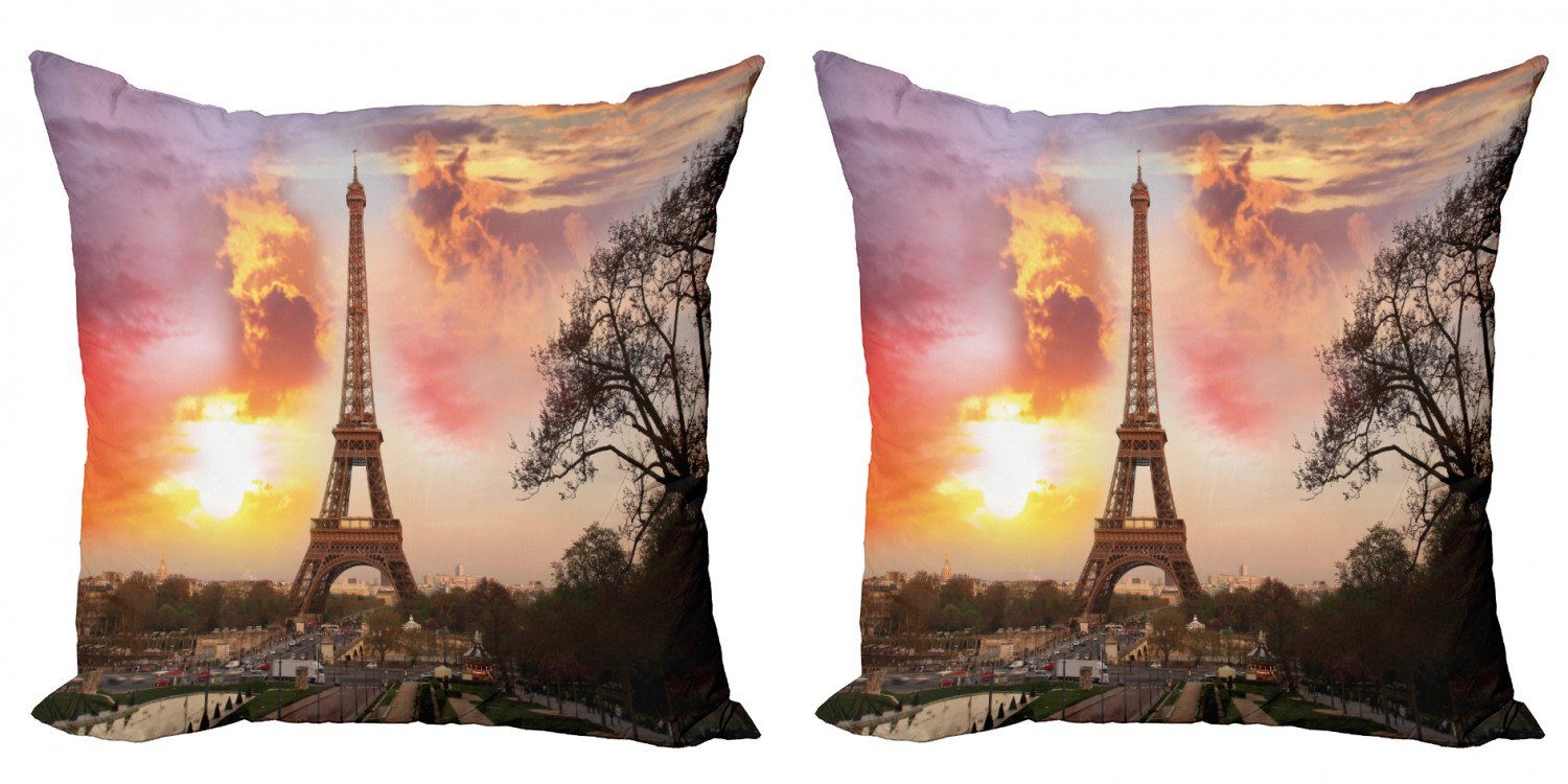 Kissenbezüge Modern Accent Doppelseitiger Digitaldruck, Abakuhaus (2 Stück), Paris Pariser Stadtbild bei Sonnenuntergang