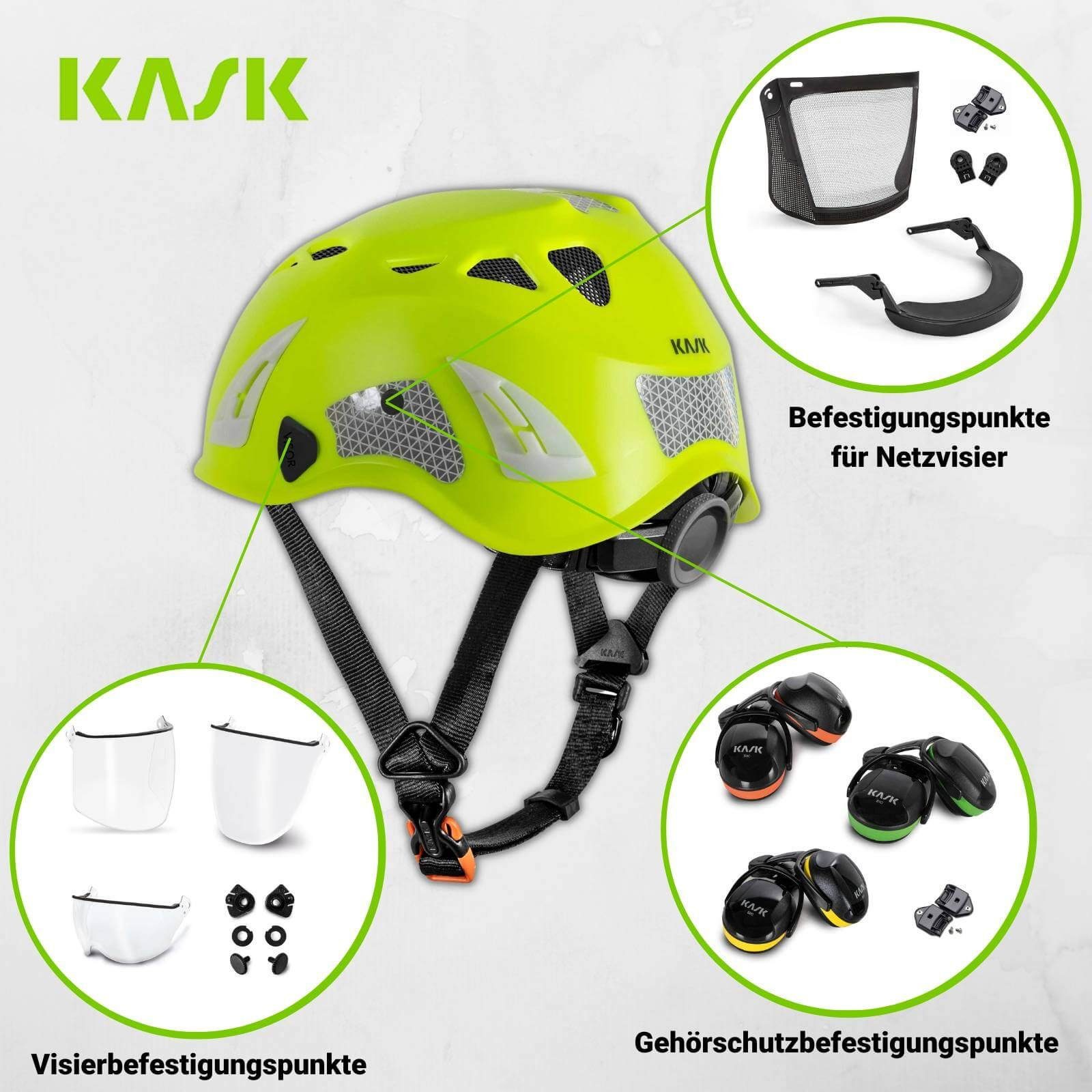 Kask Schutzhelm Bergsteigerhelm, Industriekletterhelm Plasma HI VIZ - Reflexstreifen