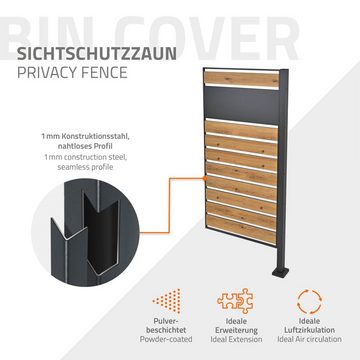 ML-DESIGN Mülltonnenbox Mülltonnenzaun Mülltonnenverkleidung Mülltonnenaufbewahrung, Anthrazit-Holzoptik Stahl 83x150cm rostfre massiv Erweiterungsmodul