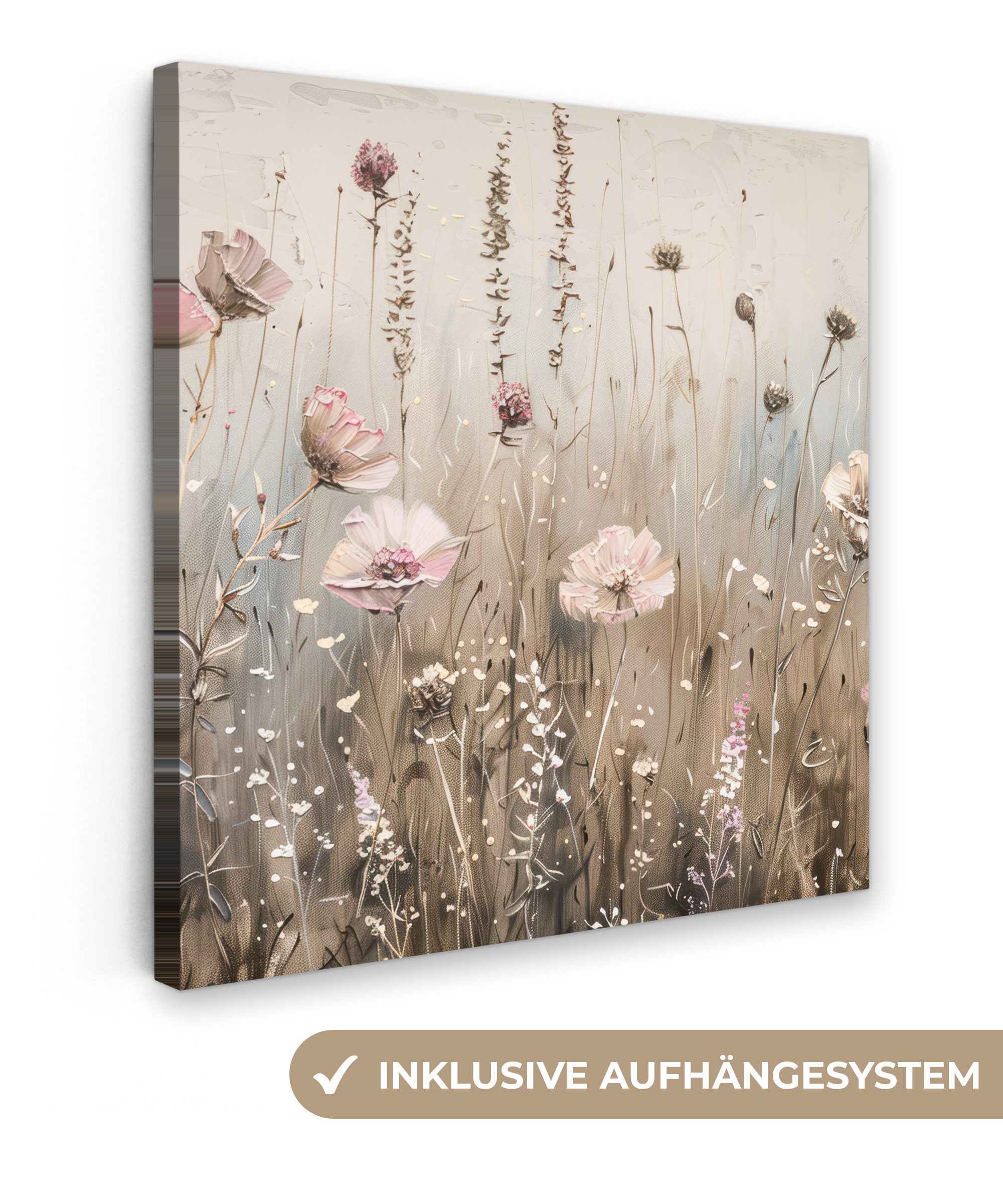 OneMillionCanvasses® Leinwandbild Blumen - Rosa - Modern - Beige, Fotodruck günstig online kaufen