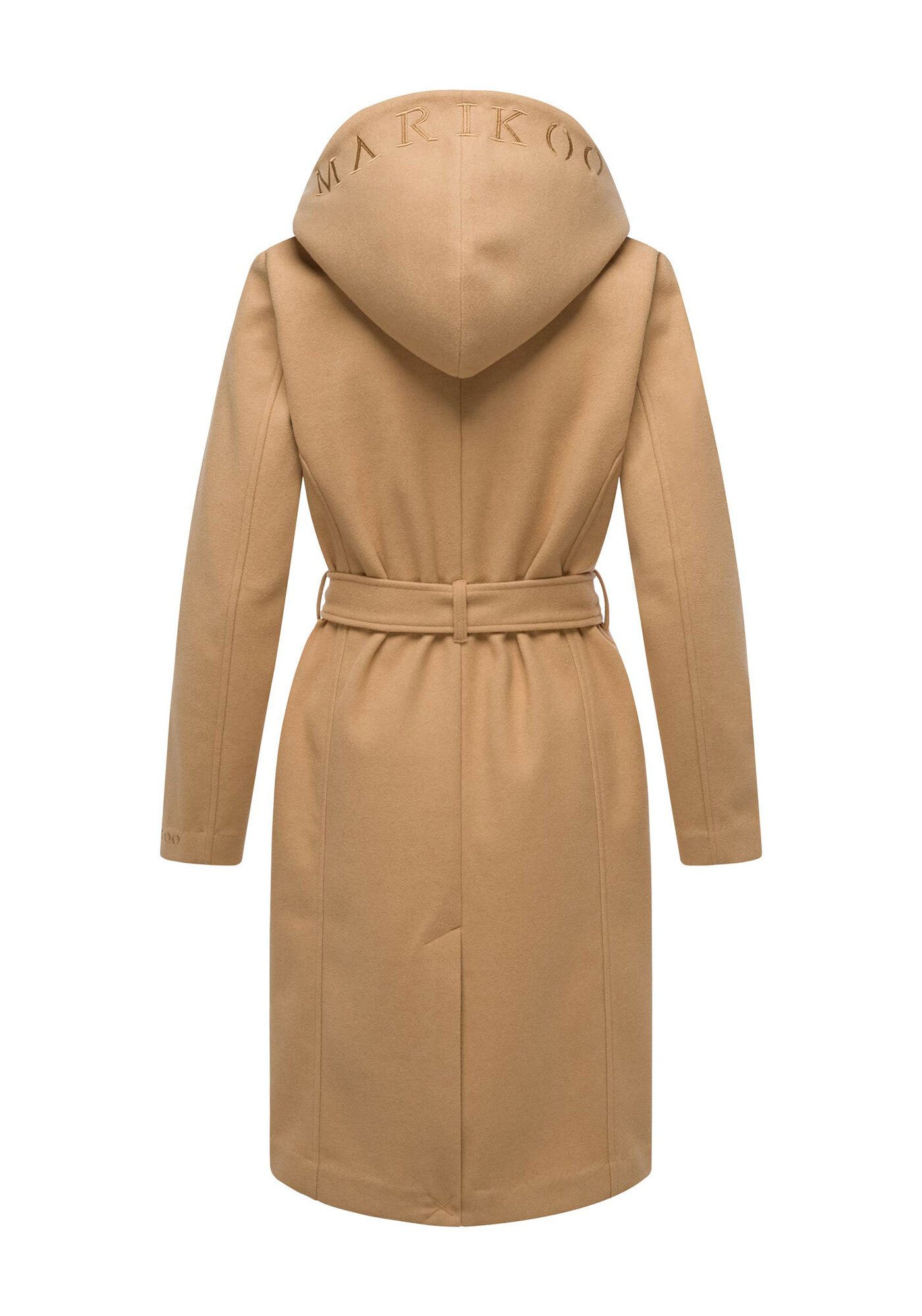 Marikoo Kurzmantel Kailii Eleganter Wickel Mantel mit Taillengürtel und Oversized Hood Kapuze