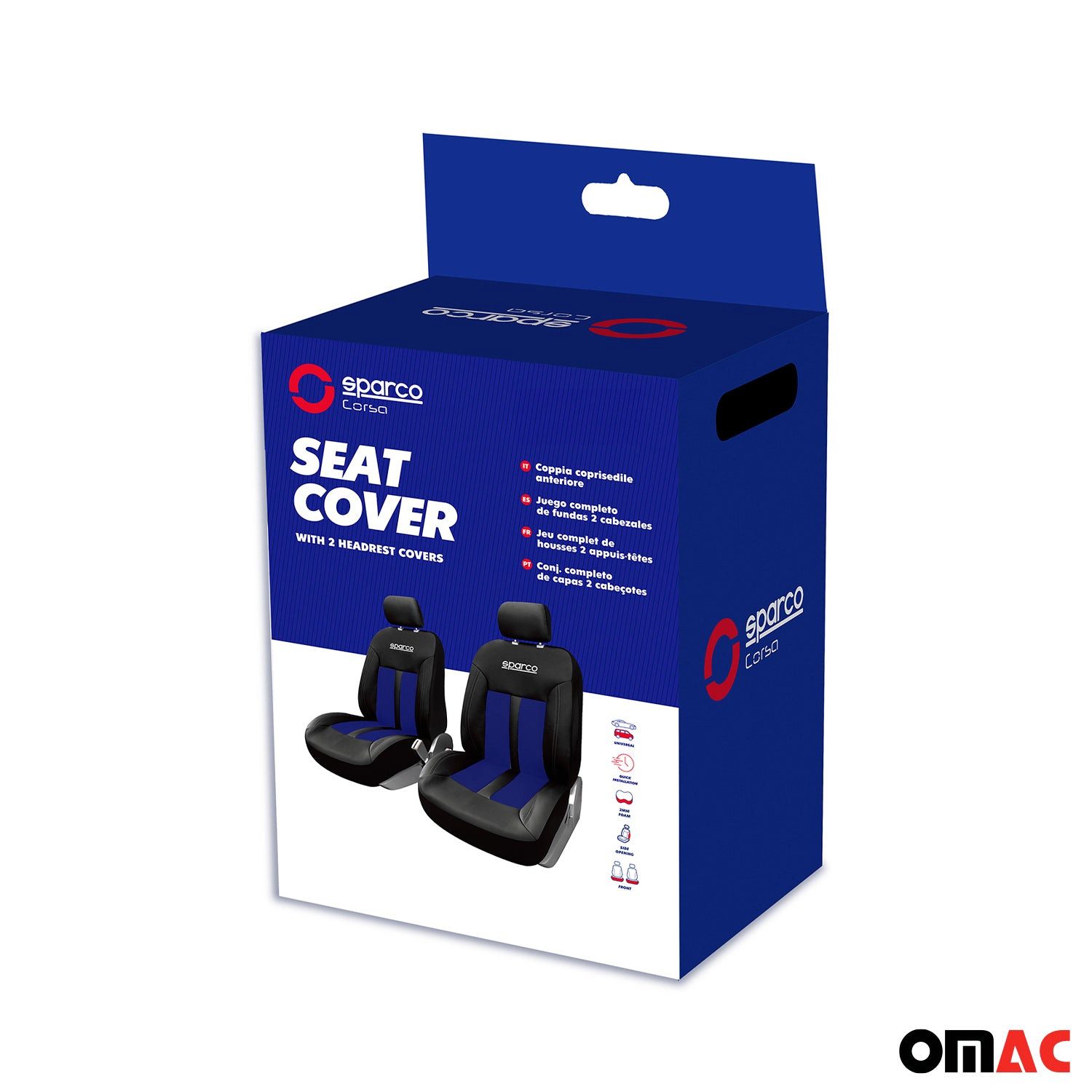 OMAC Autositzbezug SPARCO Schonbezüge Autositzbezüge Universell Blau Vordersitze 2 tlg, Atmungsaktiv,kompatibel mit Seitenairbag