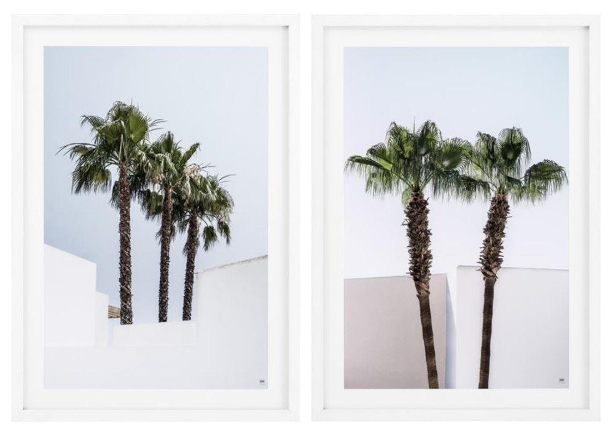 Casa Padrino Bilderrahmen Luxus Bilder / Kunstdruck Set Palmen Mehrfarbig / Weiß 75 x H. 104,5 cm - Wanddekoration