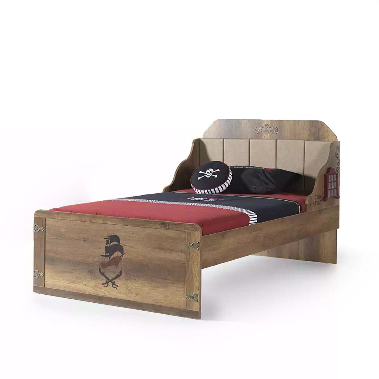 Xlmoebel Einzelbett Kinderbett Piraten-Design aus Holz mit ausziehbarem Funktionsrahmen (Bett, 1-tlg., Bett), Hergestellt in Europa