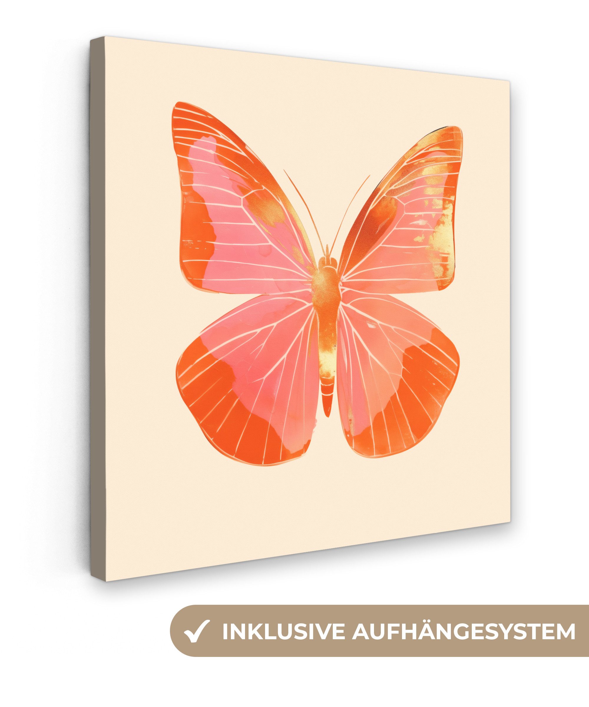 Leinwandbild Schmetterling - Minimalistisch - Rosa