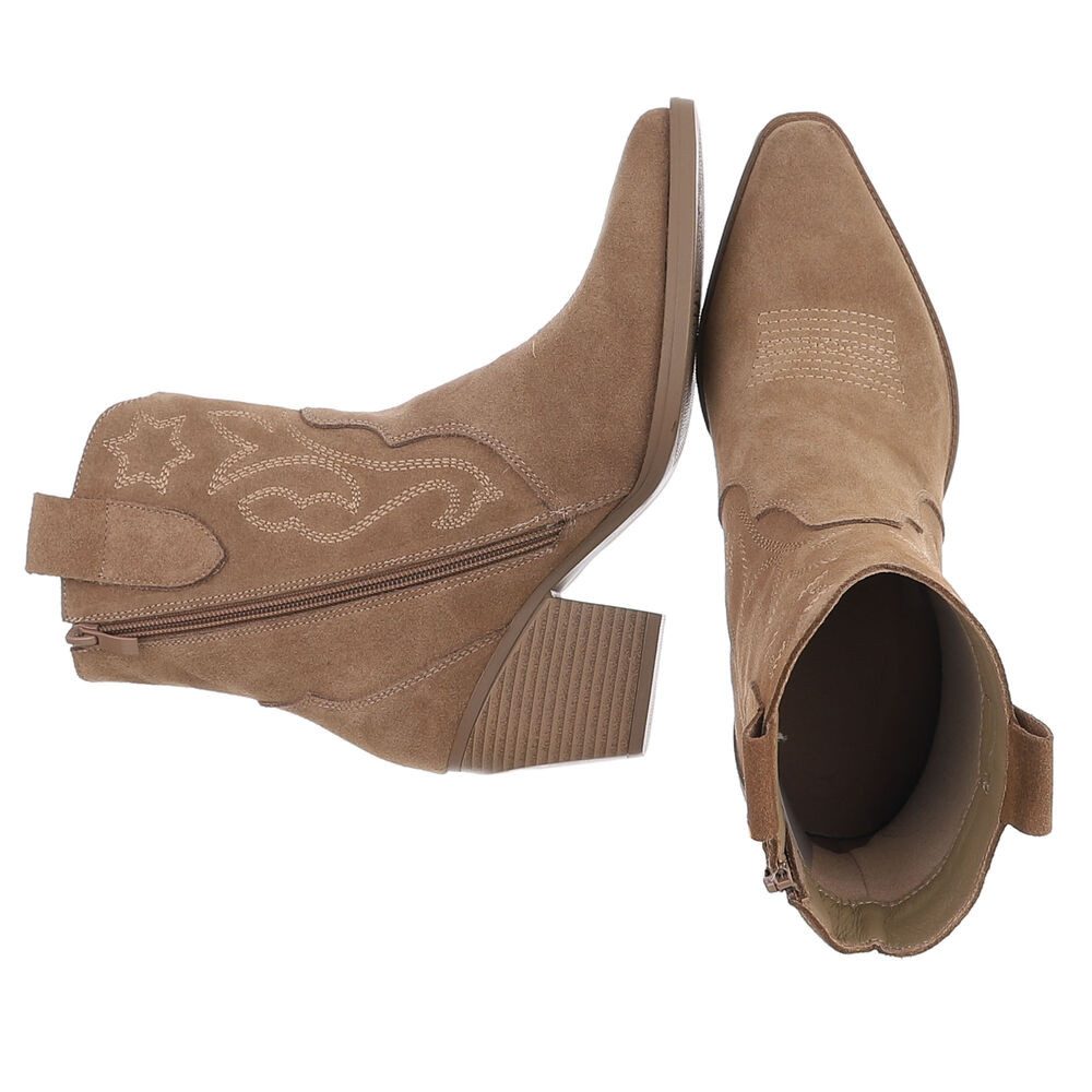 Ital-Design Damen Westernstiefel Echtleder mit Blockabsatz Westernstiefelette (92002333) Blockabsatz Stiefeletten in Hellbraun