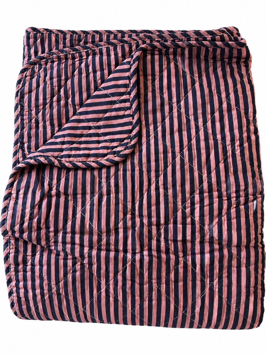 Wohndecke gestreift-staubiges Pink, AU Maison, Quilt-Optik aus Baumwolle 140 × 180 cm