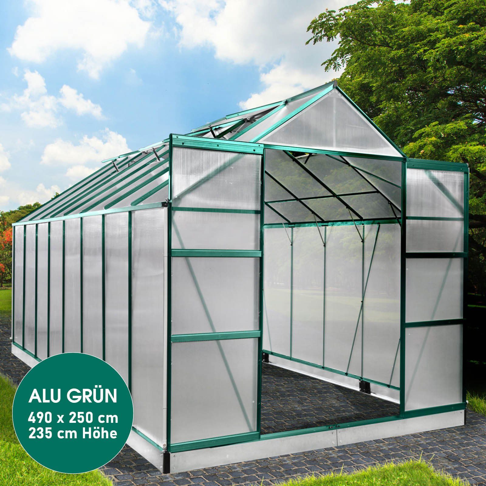BRAST Gewächshaus ALU mit Fundament rostfrei 490x250x235cm TÜV geprüft