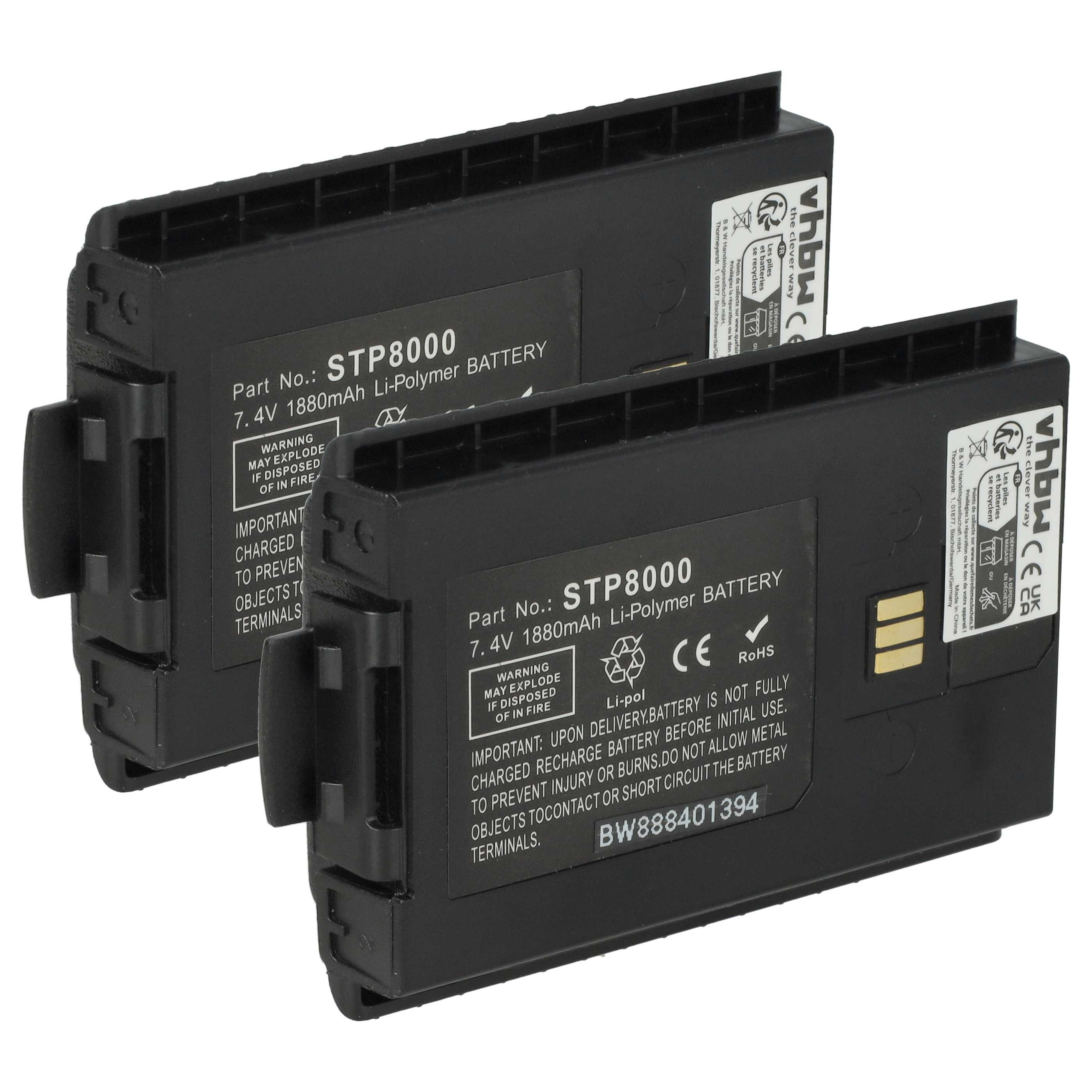 vhbw Akku passend für Simoco-Sepura Tetra STP8030, STP8000, STP8040, Akku Akku Li-Polymer 1880 mAh (7,4 V, 2 St), Leistungsfähige Austausch-Akkus für Ihr Funkgerät, Walkie-Talkie