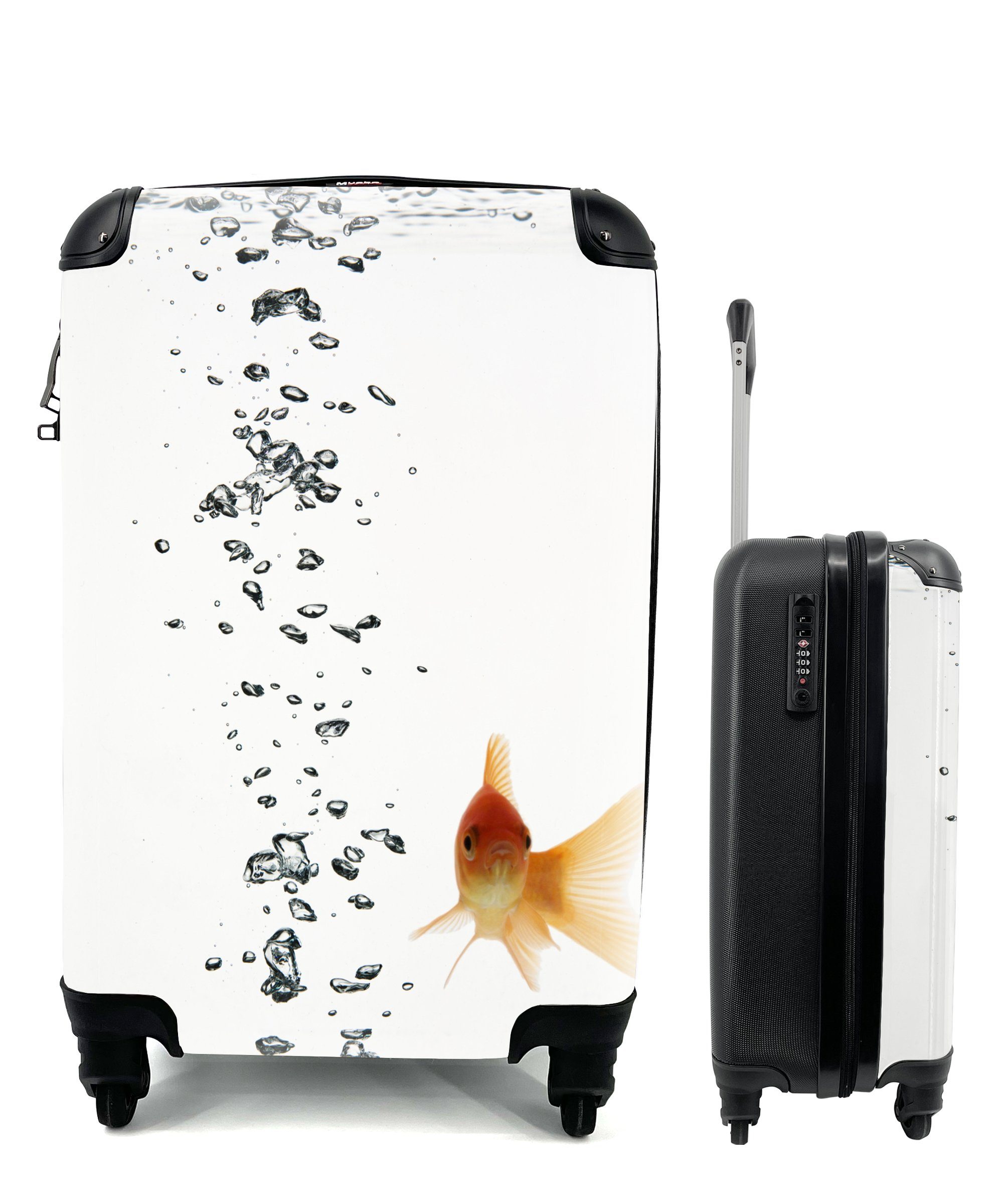 MuchoWow Handgepäckkoffer Goldfisch - Wasser - Weiß, 4 Rollen, Reisetasche mit rollen, Handgepäck für Ferien, Trolley, Reisekoffer