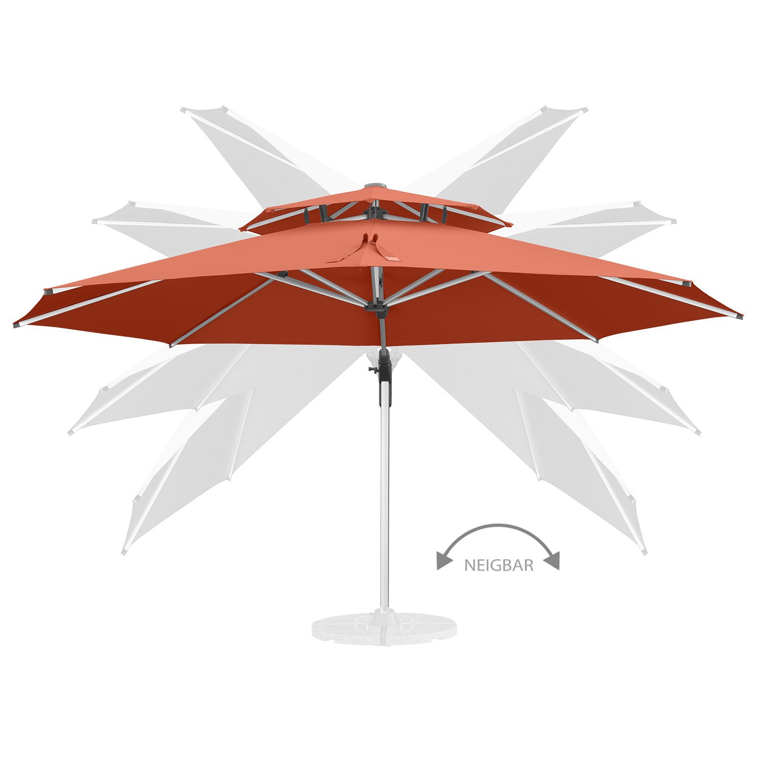 anndora-sonnenschirm Ampelschirm 4 Meter rund mit Aluminiumgestell, Kurbelöffnung - doppeltes Winddach - Streben und Gestell aus Aluminium