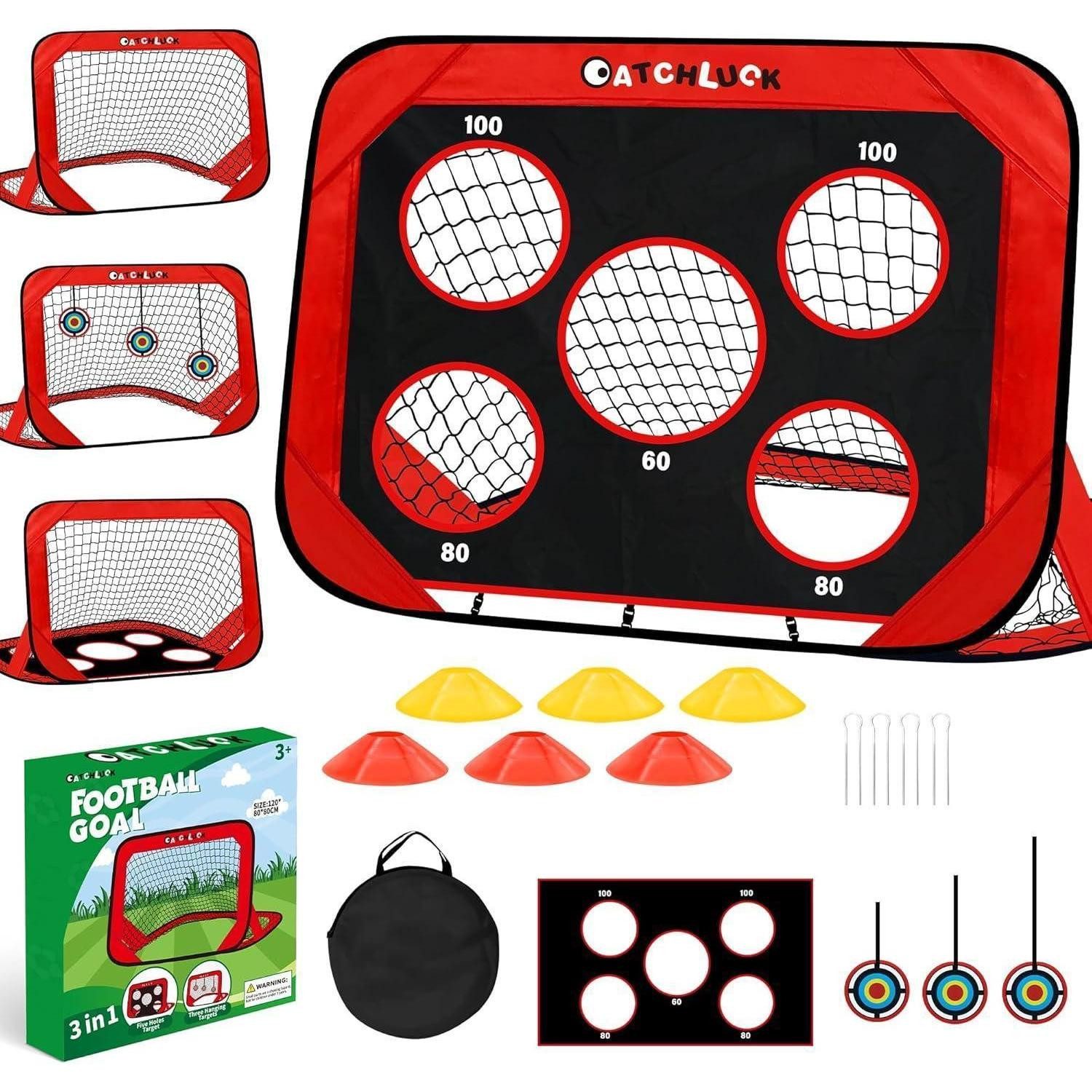 Fußballtor Fussballtore Kinder Pop Up 6 Hindernisse Ziele Tragetasche Rot