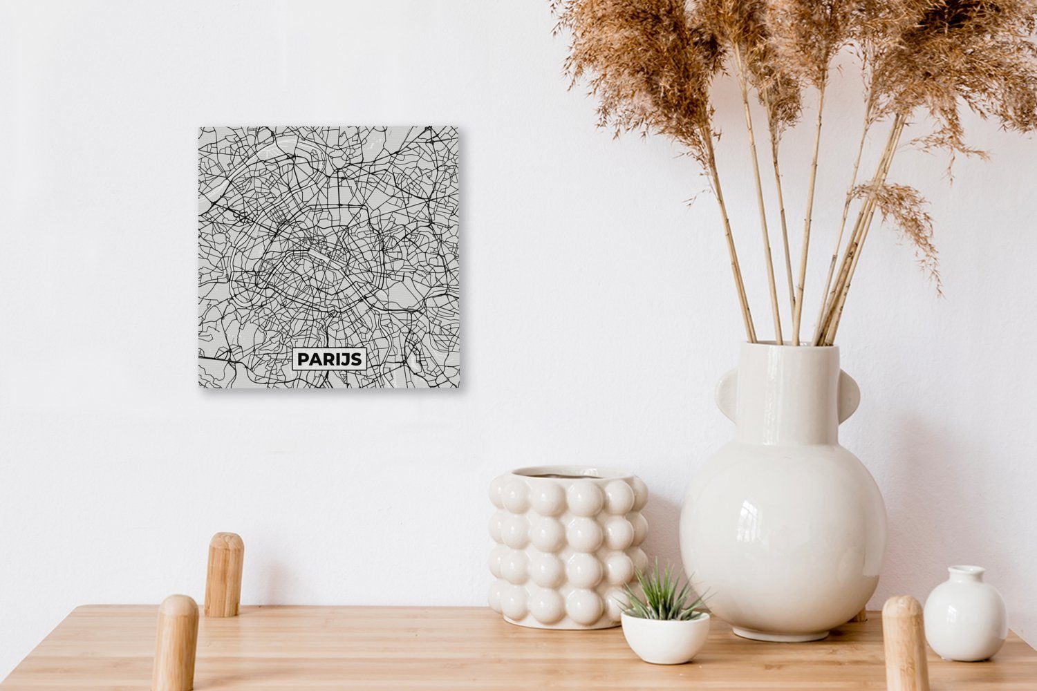 Leinwand - St), weiß - Bilder Paris (1 Schlafzimmer Karte, OneMillionCanvasses® Leinwandbild Wohnzimmer - Schwarz Stadtplan für und