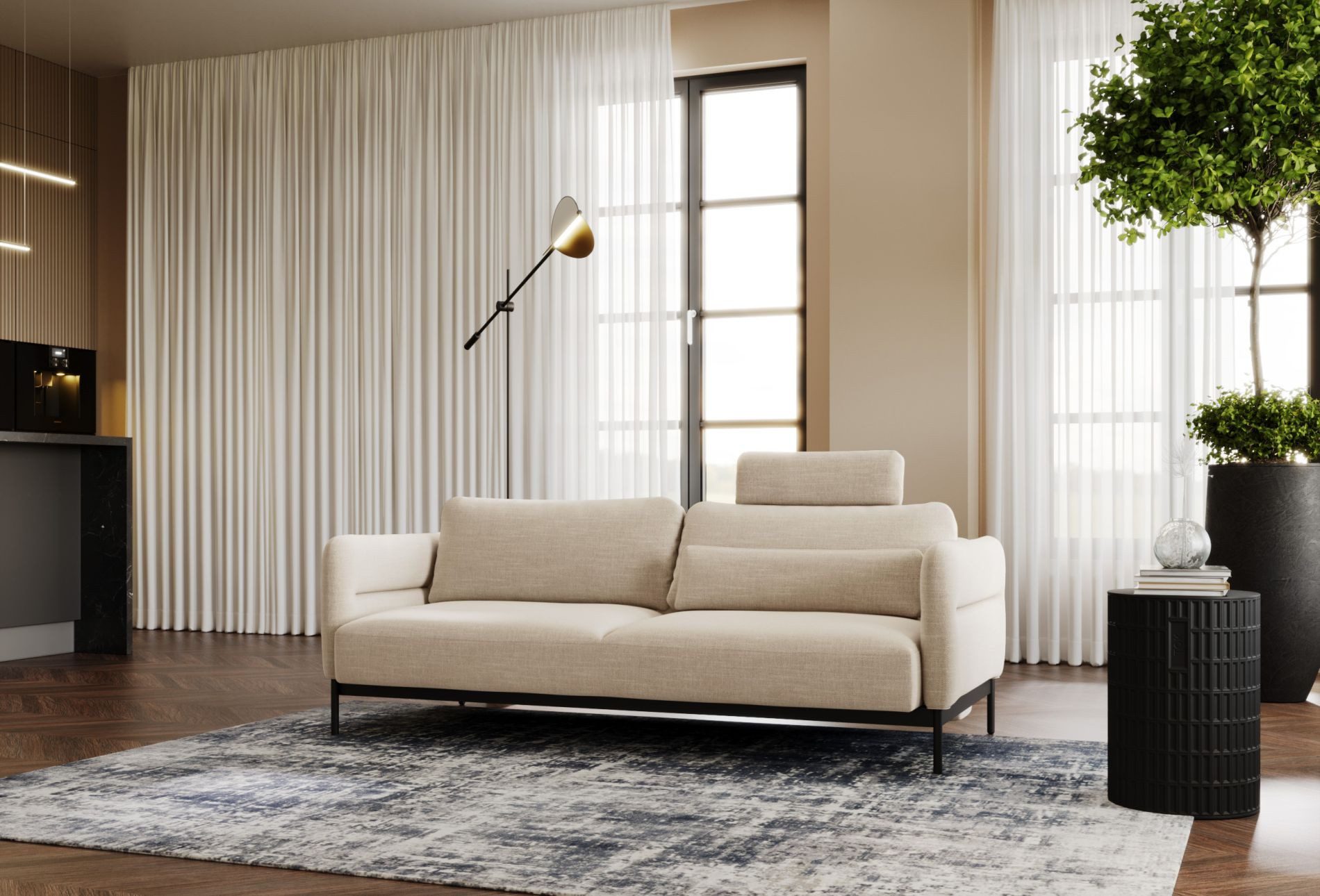 Selsey Schlafsofa SOLIANERO, mit Schlaffunktion, hohen Metallbeinen und herausziehbarem Kopfteil