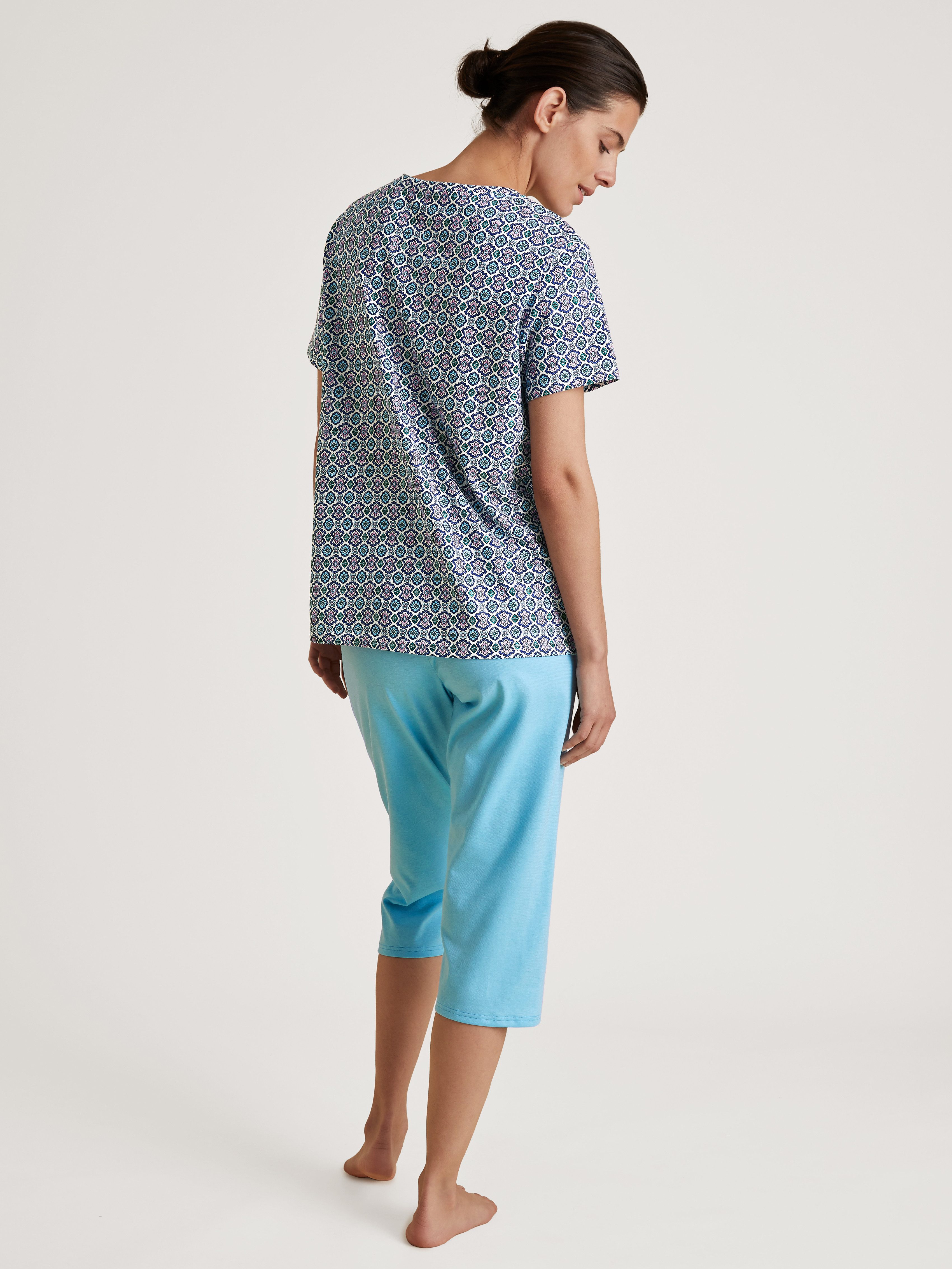 CALIDA Capri-Pyjama Spring Nights (2 tlg) Rundhals, Kurzarm, Loose Fit, Pure Cotton, atmungsaktiv