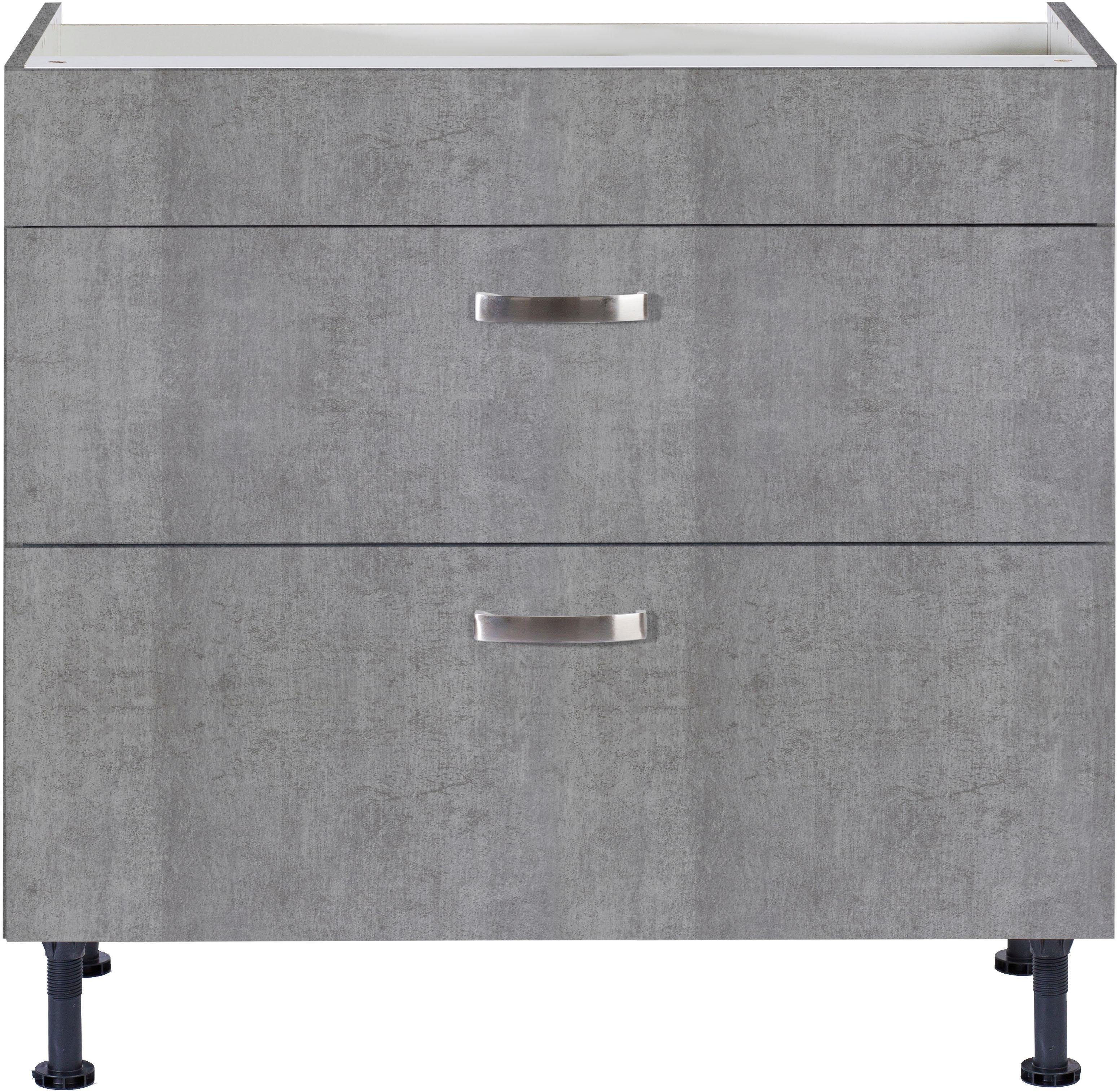OPTIFIT Kochfeldumbauschrank Cara 90 und mit Breite | beton/beton beton Soft-Close-Funktion Vollauszügen cm
