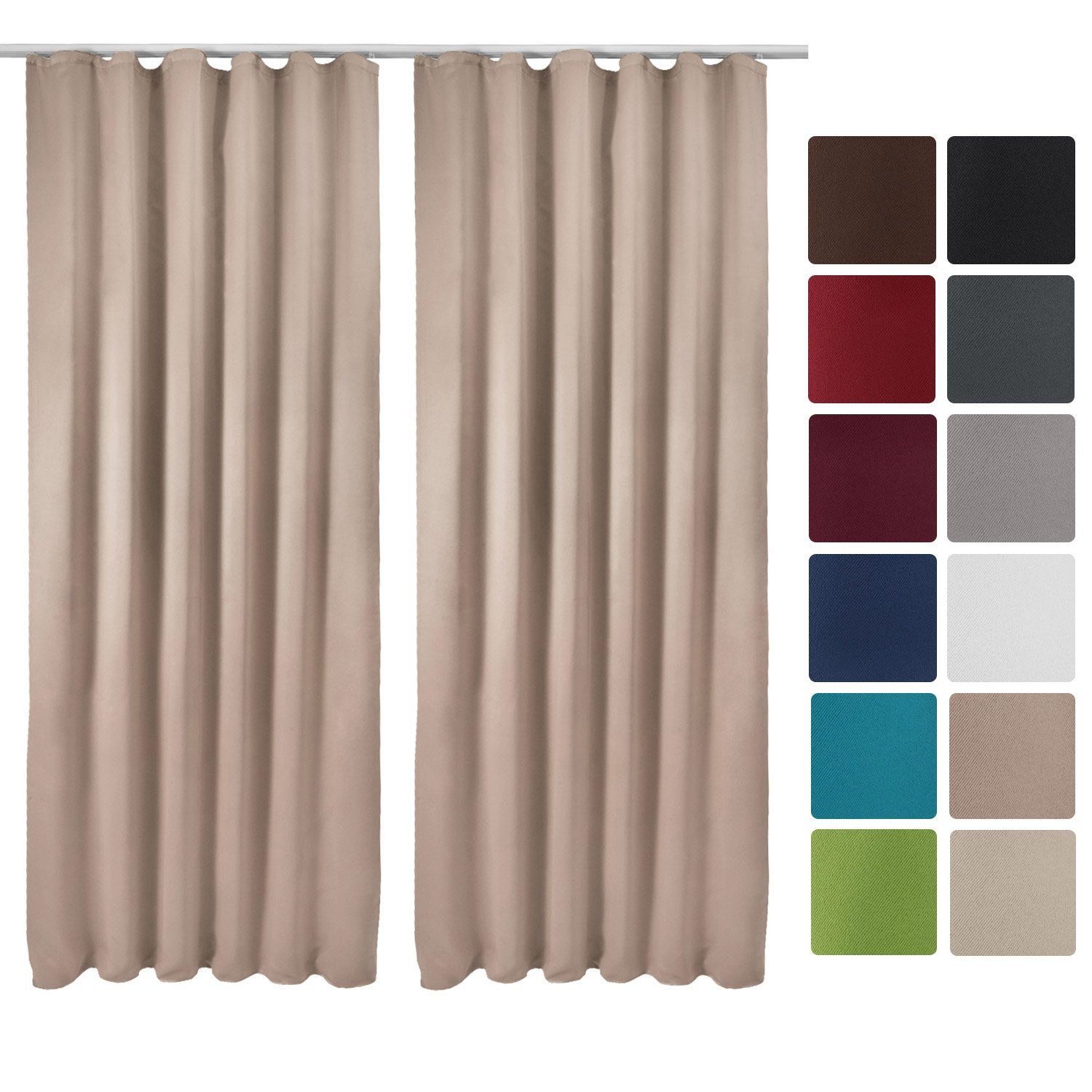 Beautissu Vorhang 2er Set Blackout Vorhang Blickdicht Sand Amelie BK, 140x245cm, Kräuselband Gardine Set mit Universalband für Lange Fenster