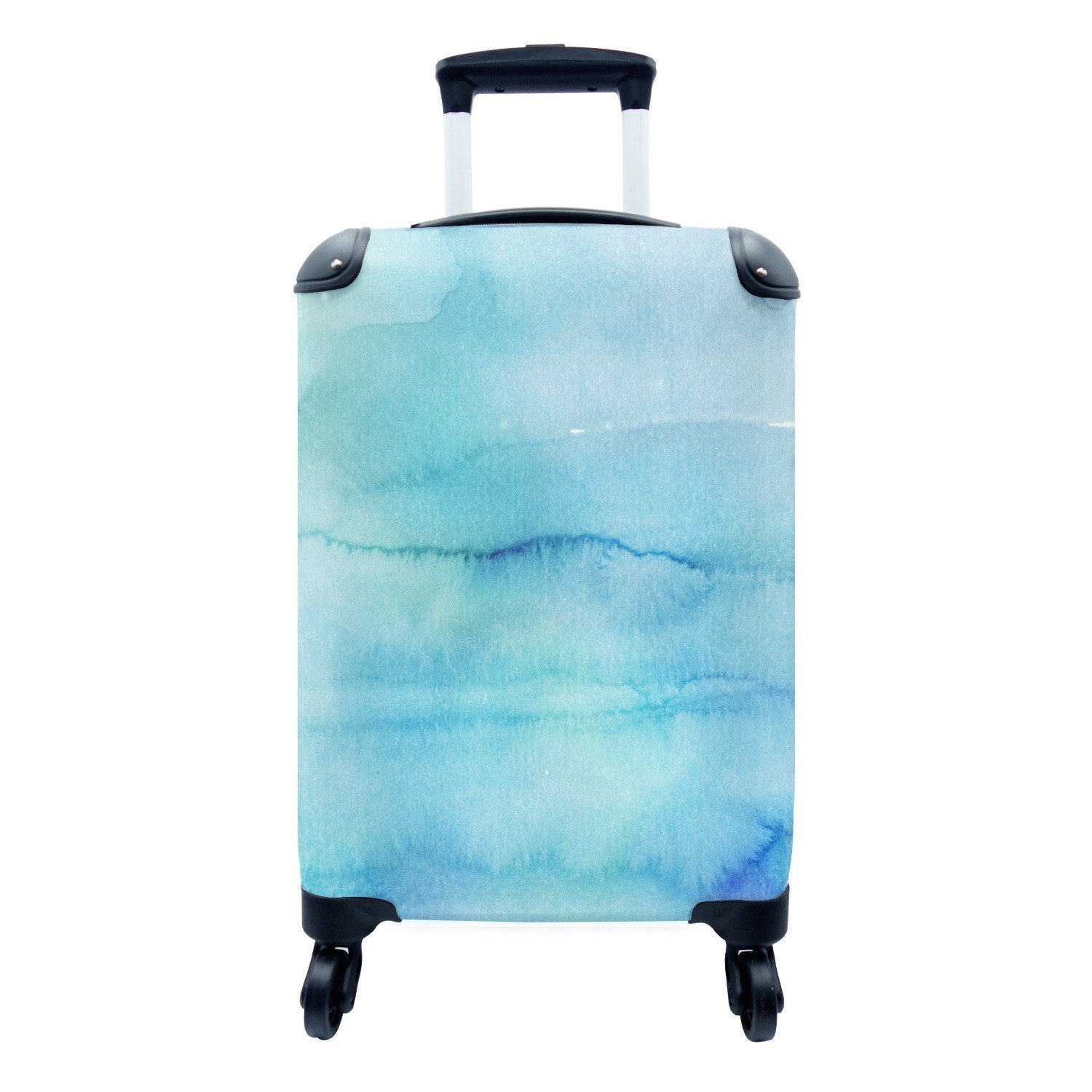 Handgepäckkoffer Ferien, rollen, - für Reisetasche Reisekoffer Aquarell 4 MuchoWow - Handgepäck mit Trolley, Blau Rollen, Abstrakt,